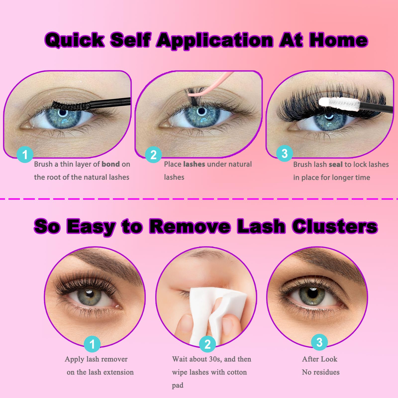 DAODER Wispy Lash Extension Kit 640Pcs - Natural Look Cluster Lashes 9-13mm (30D, 40D, 50D, 60D D Curl) with Lash Bond & Seal Remover - Perfect for Bridal, Party & Everyday Makeup Looks