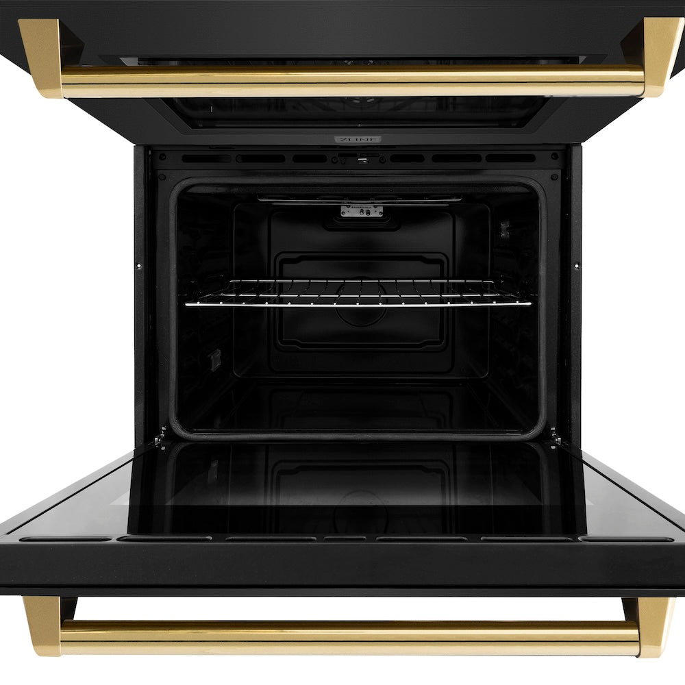 ZLINE Autograph Edition 30 Inch Professional True Convection Double Wall Oven with Air Fry & Self Clean - Black Stainless Steel with Polished Gold Handles (WADBZ 30 G) | Perfect for Home Chefs & Entertaining | Commercial-Grade Baking, Roasting & Air Frying