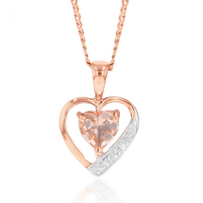 9ct Rose Gold Morganite and Diamond Heart Pendant Necklace for Women - Elegant Jewelry Gift for Valentine's Day, Anniversary & Special Occasions