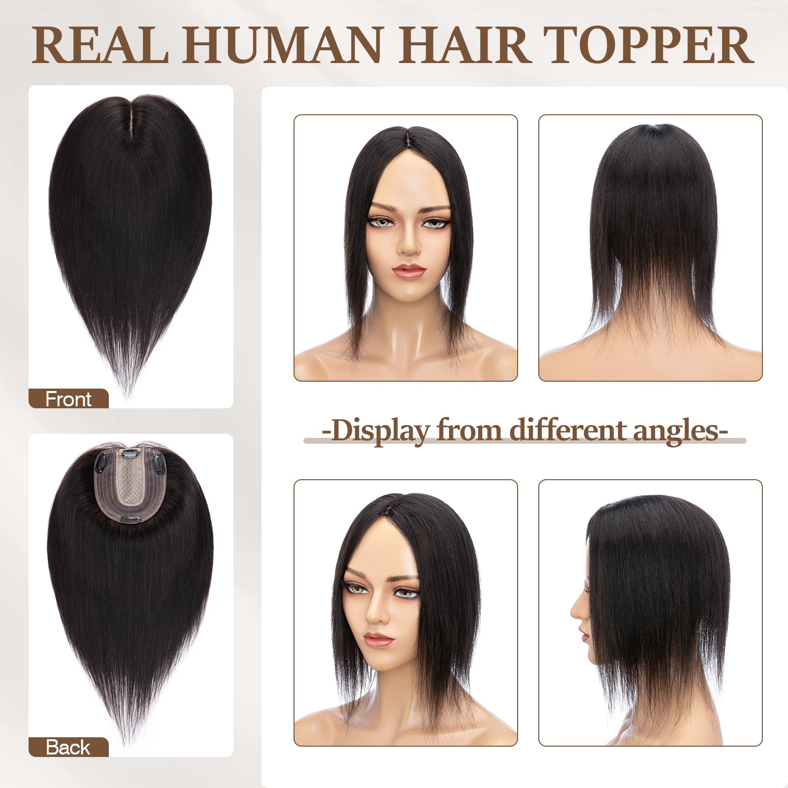 100% Human Hair Toppers for Women - Remy Clip-In Hair Topper with Silk Base for Thinning Hair | 14 Inch #1B Natural Black | Perfect for Daily Wear, Special Occasions & Hair Loss Solutions