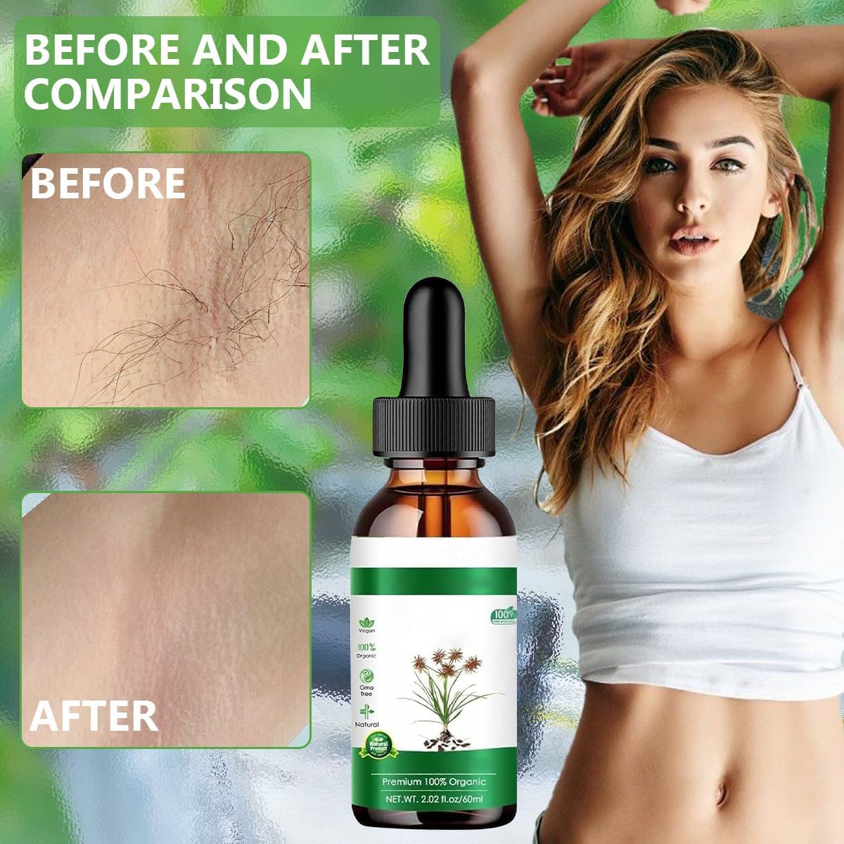 Natural Cyperus Oil Hair Removal Serum - Reduces Hair Growth for Face, Body, Underarms, Legs & Bikini Area | Hair Growth Inhibitor for Women & Men | Smooths Skin & Slows Regrowth | Perfect for Home Use, Travel & Post-Waxing Care (1PC)