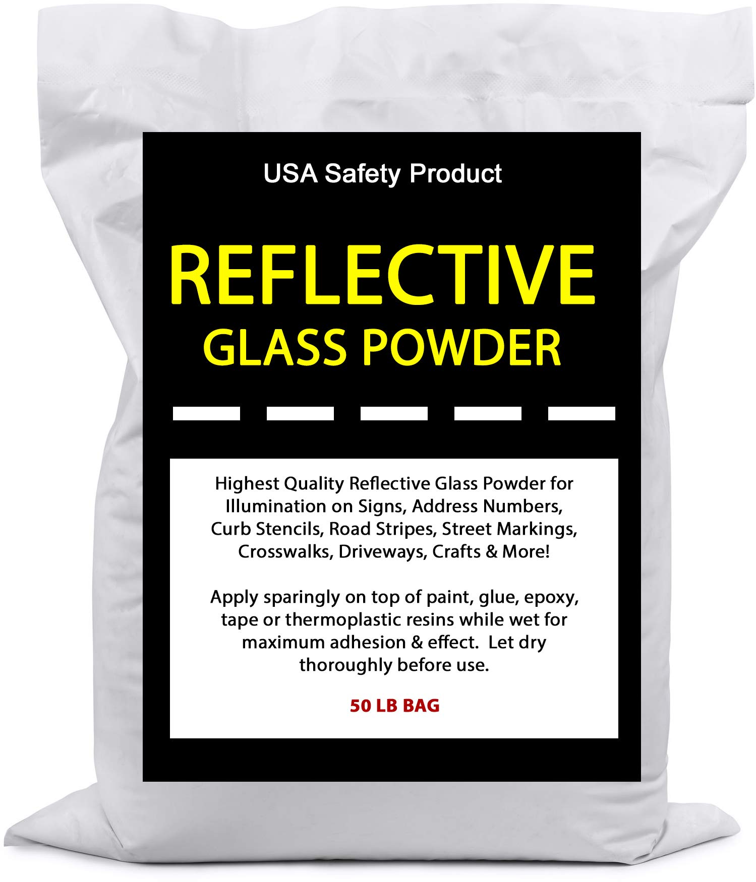 Premium Reflective Glass Beads (50 LB Bag) - High Visibility for Road Marking, Traffic Paint & Pavement Striping | Ideal for Parking Lots, Driveways, Airports & Safety Signs | Durable for Arts & Crafts Projects | Enhances Night Visibility & Road Safety