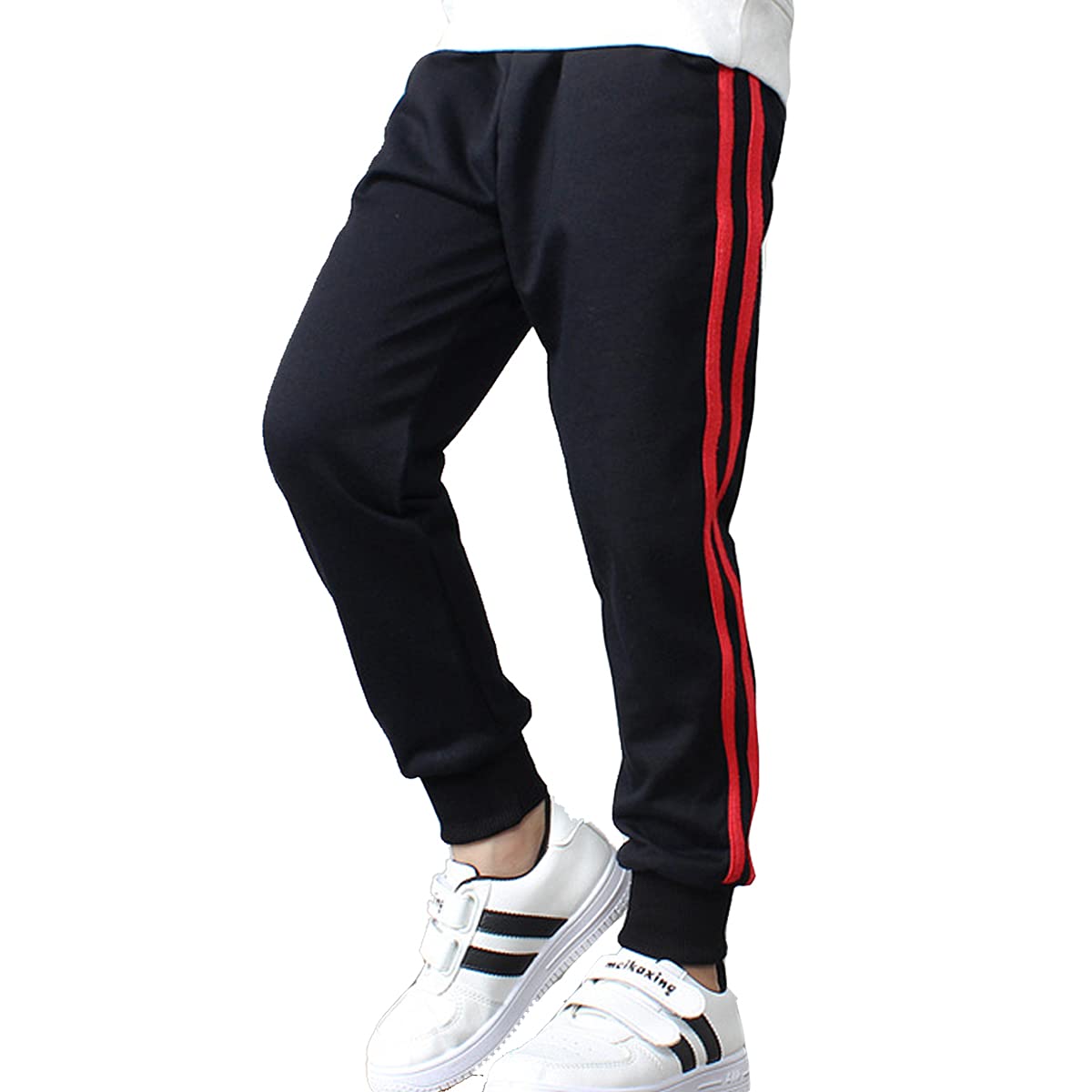 FLOWERKIDS Boys' Striped Cotton Jogger Pants with Adjustable Waist | Soft & Comfortable Sweatpants for Kids Age 5-14 | Perfect for School, Play & Casual Wear