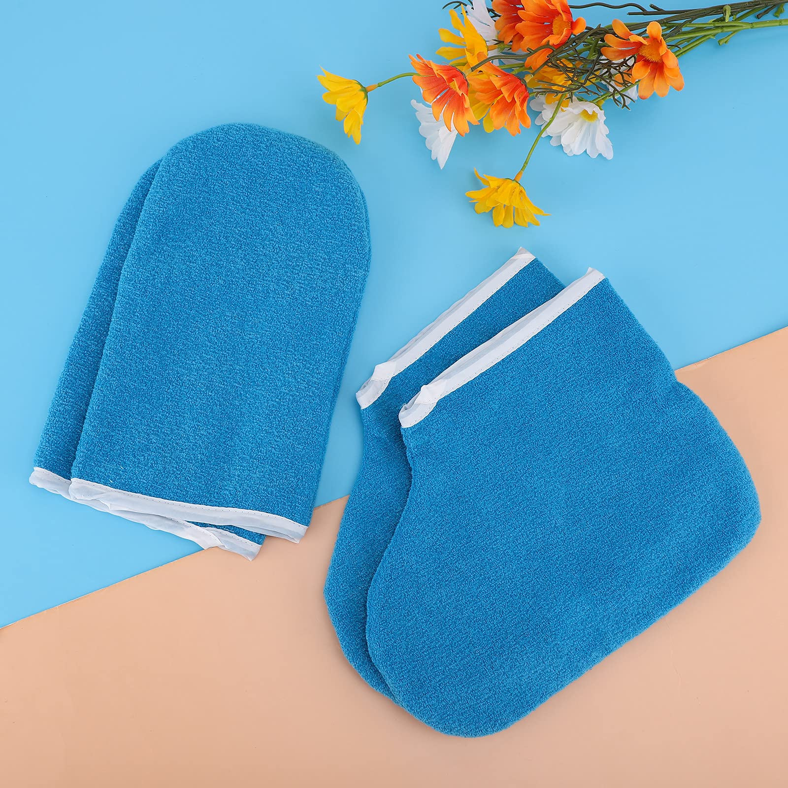 Segbeauty Paraffin Wax Gloves & Booties Set - Spa Mittens and Foot Liners for Hot Wax Hand and Foot Therapy - DIY Home Spa Treatment with Wax Warmer Machine - Perfect for Relaxation, Moisturizing Dry Skin, and Pain Relief (Blue)