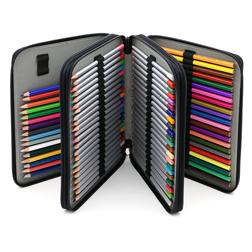 BTSKY Deluxe PU Leather Pencil Case for Colored Pencils - 120 Slot Large Capacity Pencil Holder with Handle Strap, Durable Art Supply Organizer for Artists & Students (Black) - Perfect for School, Office & Travel Use