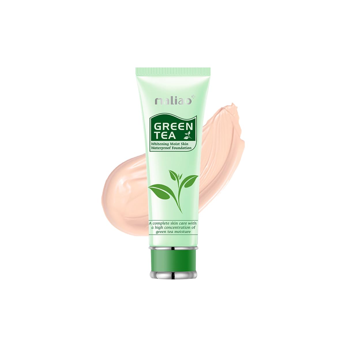 Maliao Green Tea Whitening Moisturizing Waterproof Foundation - Full Coverage, Hydrating & Smooth Finish with SPF Protection | Long-Lasting, Oil-Free Makeup for Brightening & Even Skin Tone | Perfect for Daily Wear, Special Occasions & Photo Shoots (White Ivory, 80g)
