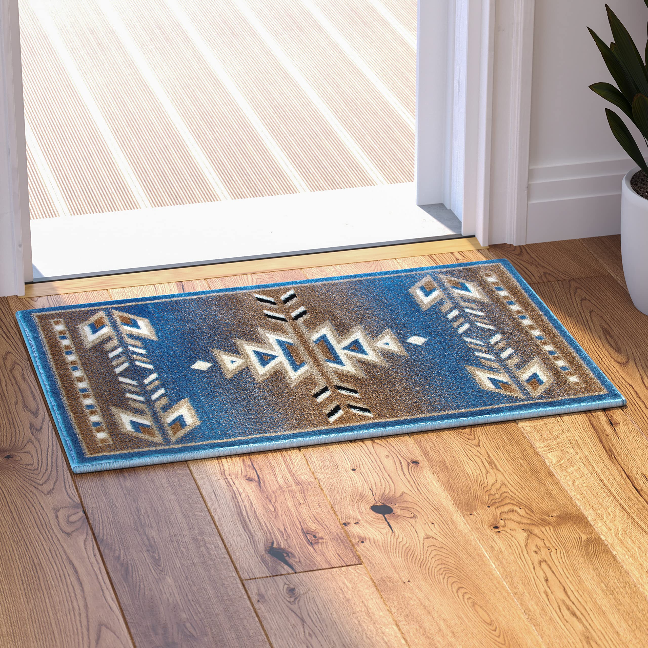 Masada Southwest 2'x3' Native American Area Rug - Blue Tribal Design Handwoven Rug for Living Room, Bedroom & Entryway Decor