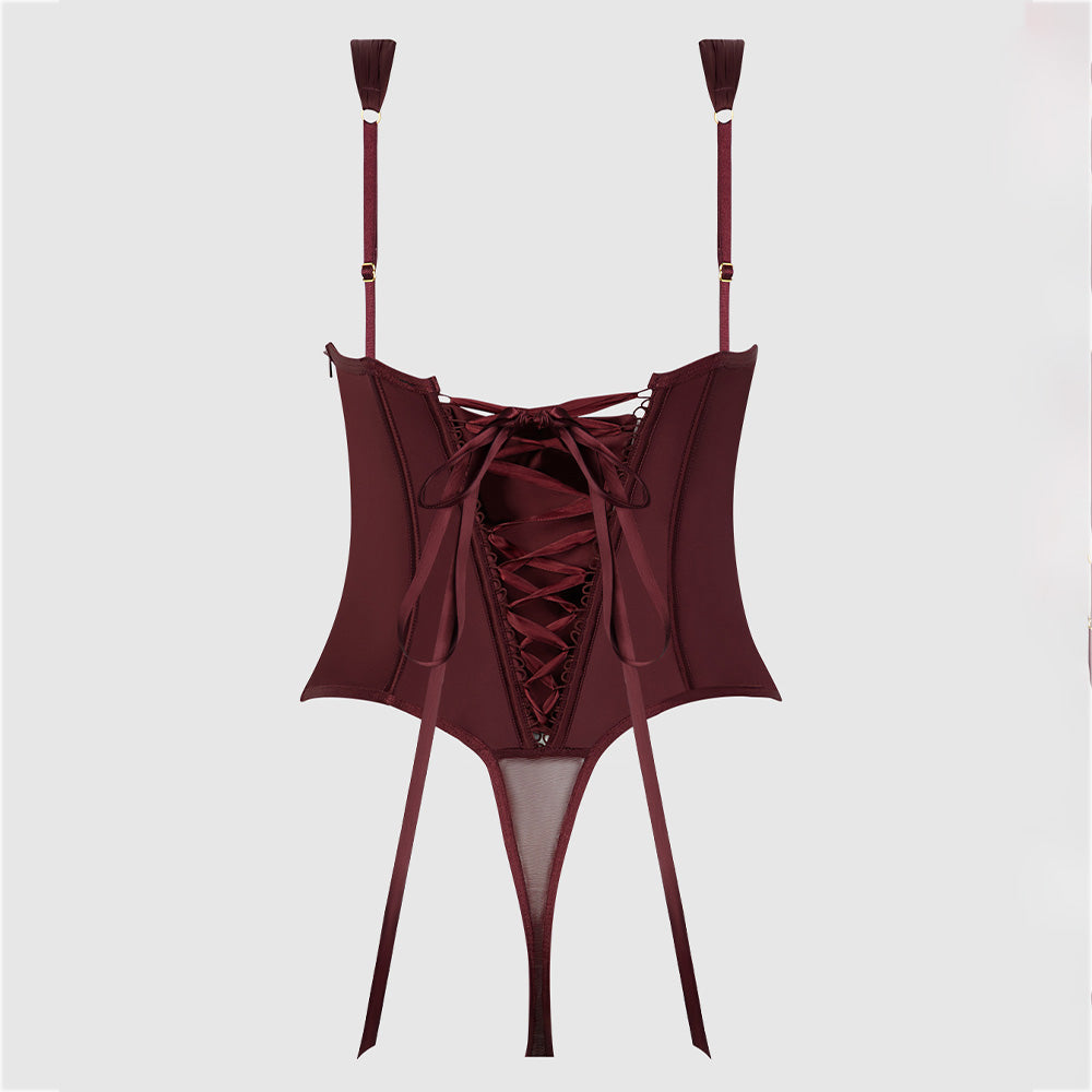 House of Desire Brigeta Satin Push Up Gartered Corset Teddy - Sexy Lingerie for Women, Bridal Boudoir & Special Occasions