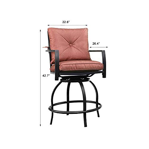 Swivel Bar Stools Set of 2 - Patio Height Bistro Chairs with Armrests, All-Weather Steel Frame for Outdoor Dining & Conversation (Red) - Perfect for Backyard, Deck, Garden, and Poolside Use