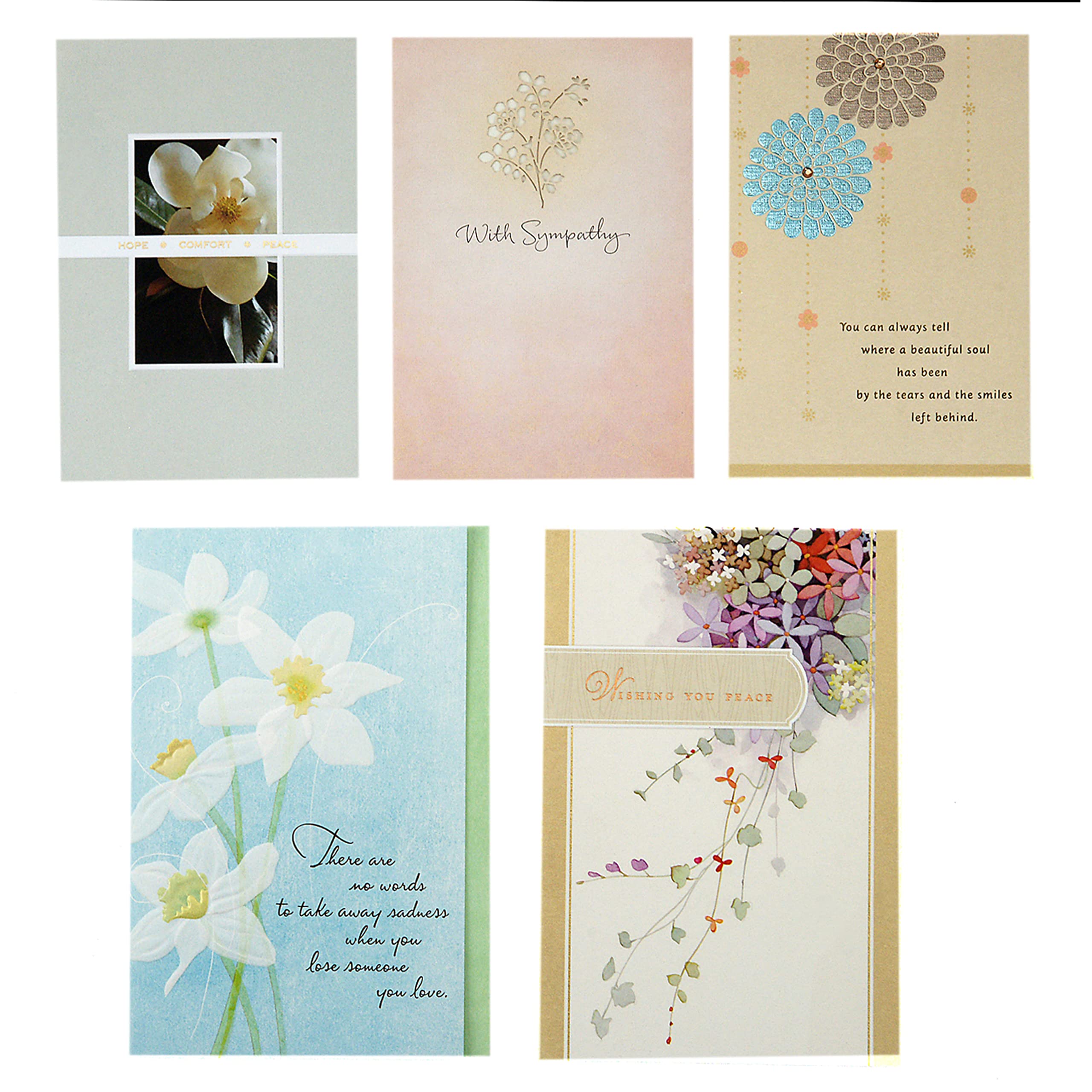 Hallmark Sympathy Cards Assortment Pack - 5 Thoughtful Condolence Cards with Envelopes | Funeral, Memorial Service & Bereavement Gifts | Perfect for Loss of Loved One, Friend or Family Member