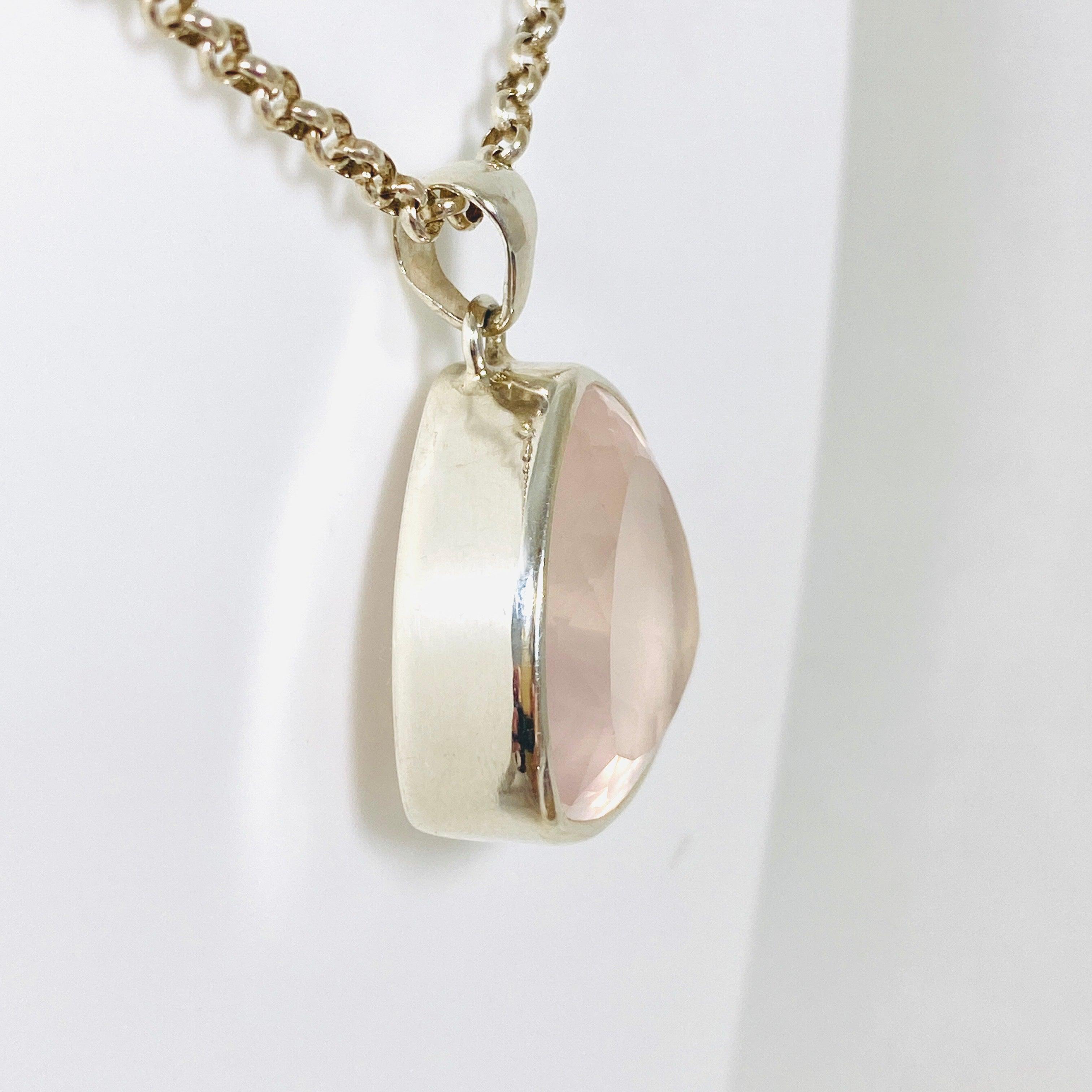 Rose Quartz Faceted Triangular Pendant Necklace KPGJ3995 - Elegant Healing Crystal Jewelry for Women, Meditation & Spiritual Gifts