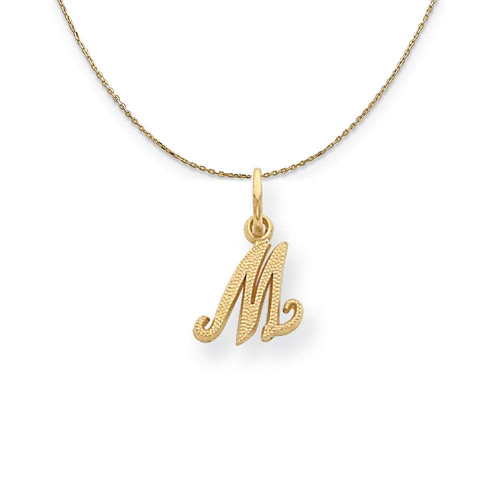 14k Yellow Gold Satin Script Initial Necklace Letter M by Black Bow Jewelry - Perfect for Gifts, Birthdays, and Everyday Elegance