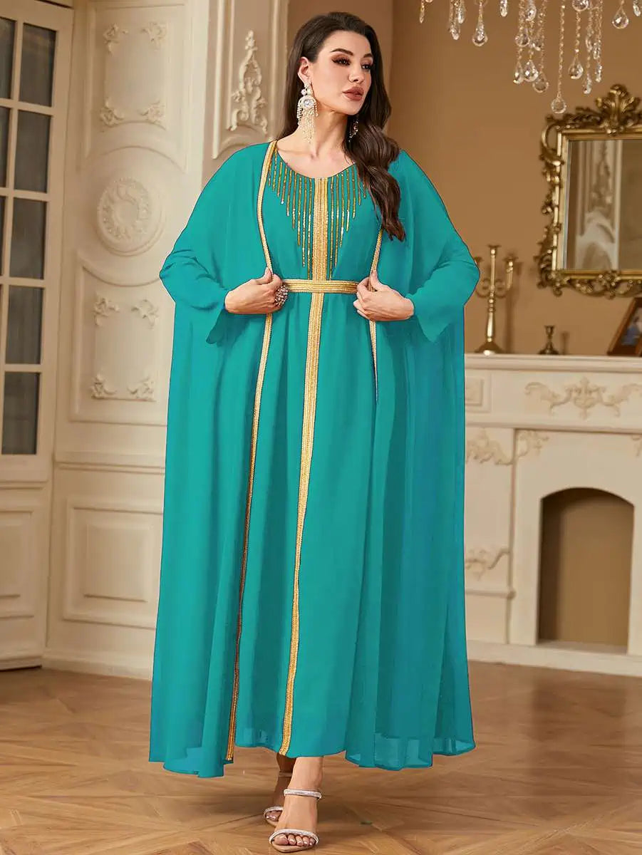 2-Piece Chiffon Caftan Dress Set for Women - Elegant Kaftan Outfit for Weddings, Parties & Special Occasions | Flowy Beach Coverup & Summer Evening Wear
