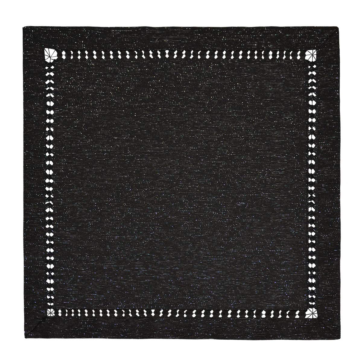 Premium Hand Hemstitched Halloween Dining Table Napkins - Silver Thread Interwoven Black Cloth Napkins (Set of 4, 18x18 Inches) for Holiday Dinner Parties, Festive Table Decor & Special Occasions