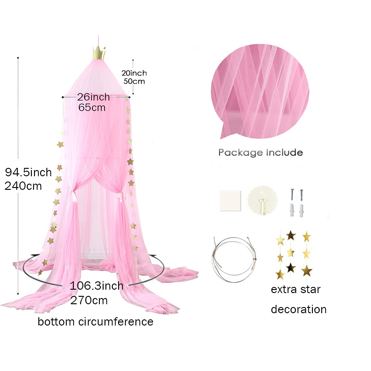 Mengersi Pink Princess Bed Canopy for Girls - Elegant Kids Room Decor & Bedroom Decoration - Perfect for Birthday Gifts, Sleepovers, and Creating a Dreamy Bedroom Atmosphere