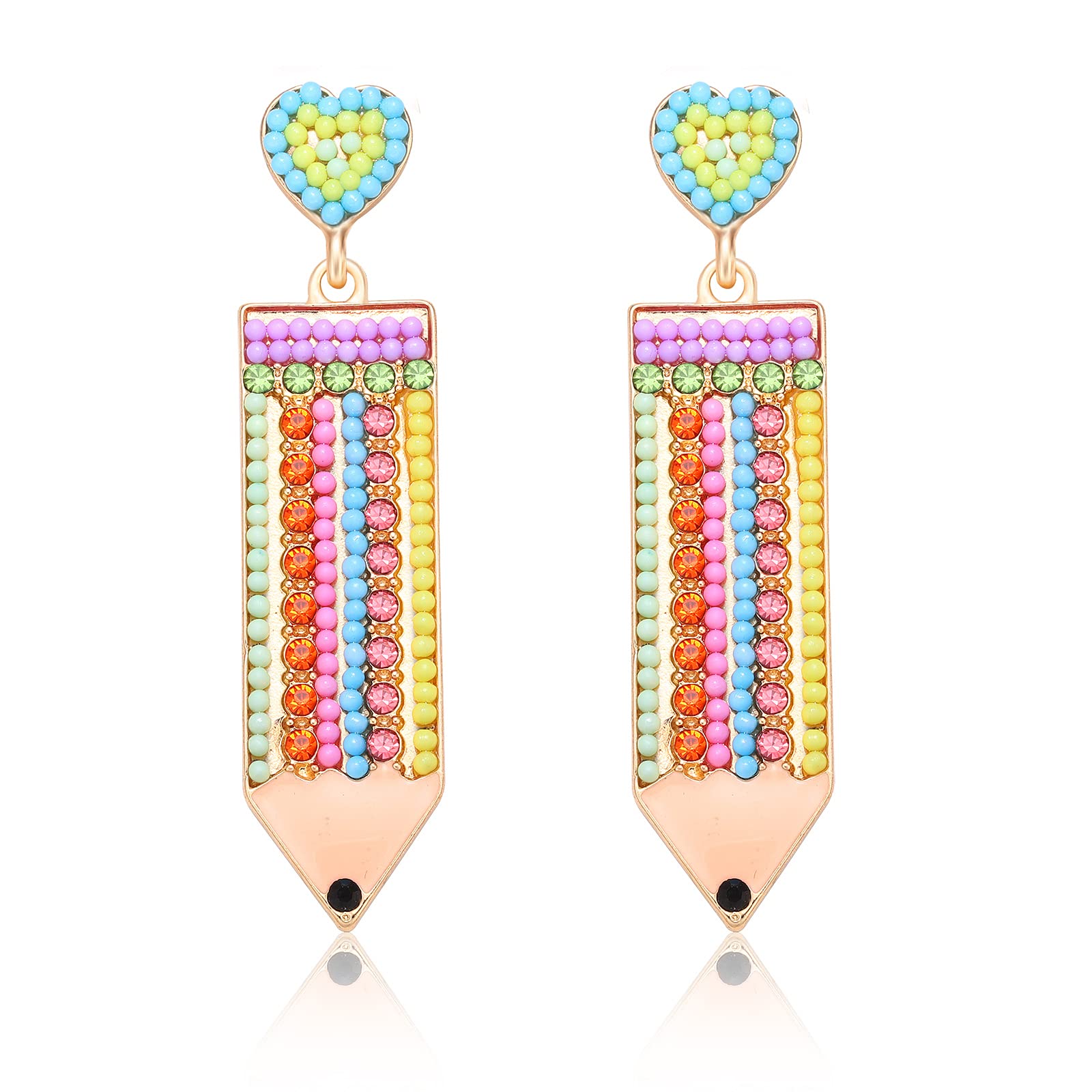 Teacher Appreciation Earrings - Cute Pencil Earrings for Women & Girls, Metal Beaded School Jewelry Gift for Teachers Day, Back to School Accessories | Perfect for Classroom, Graduation & Teacher Gifts