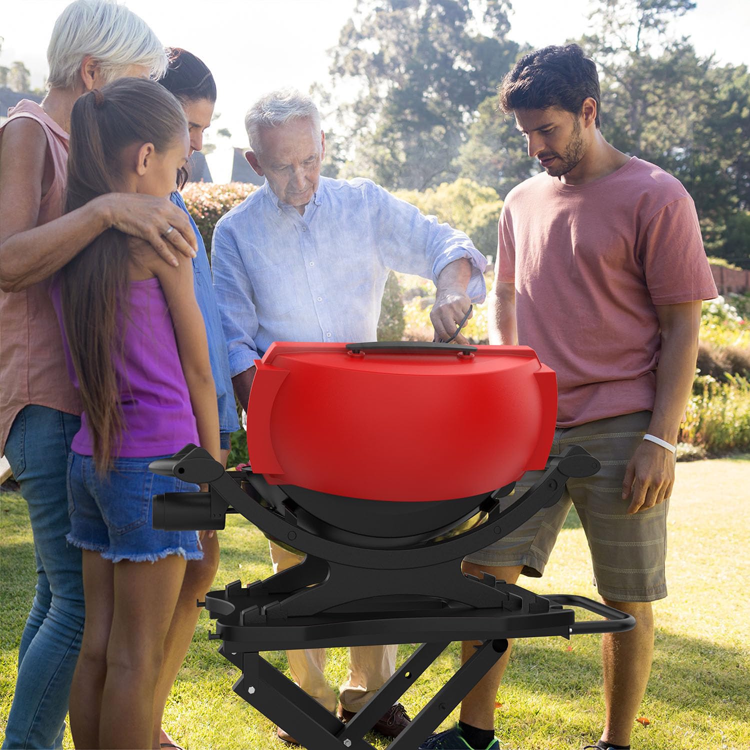 Heavy-Duty Portable Grill Cart for Weber Q1200 Q1000 Q2000 Q1400 - Collapsible BBQ Stand with 2 Wheels, Outdoor Cooking Table for Camping, Tailgating & Backyard Grilling - Black