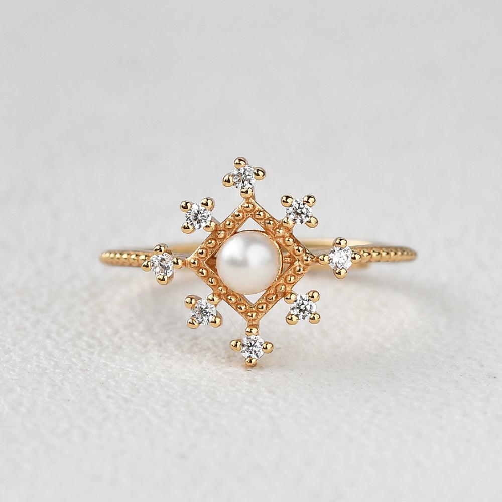 Vintage Inspired Akoya Pearl Yellow Gold Ring - Elegant Jewelry for Women, Perfect for Weddings, Anniversaries & Special Occasions