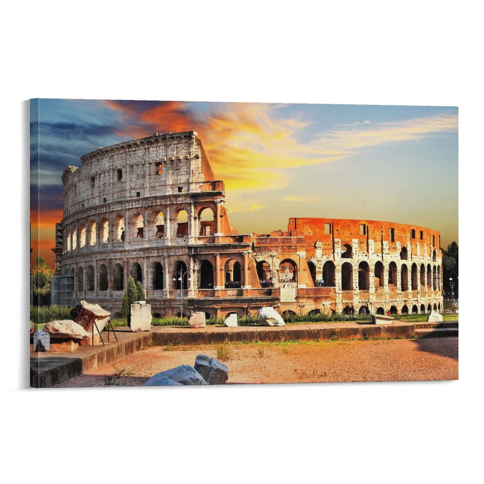 Ancient Roman Colosseum Historical Amphitheater Poster - Gladiator Fighting Architecture Art Print - Oil Painting Style Canvas Wall Decor for Living Room & Bedroom - Perfect for History Lovers & Roman Empire Enthusiasts
