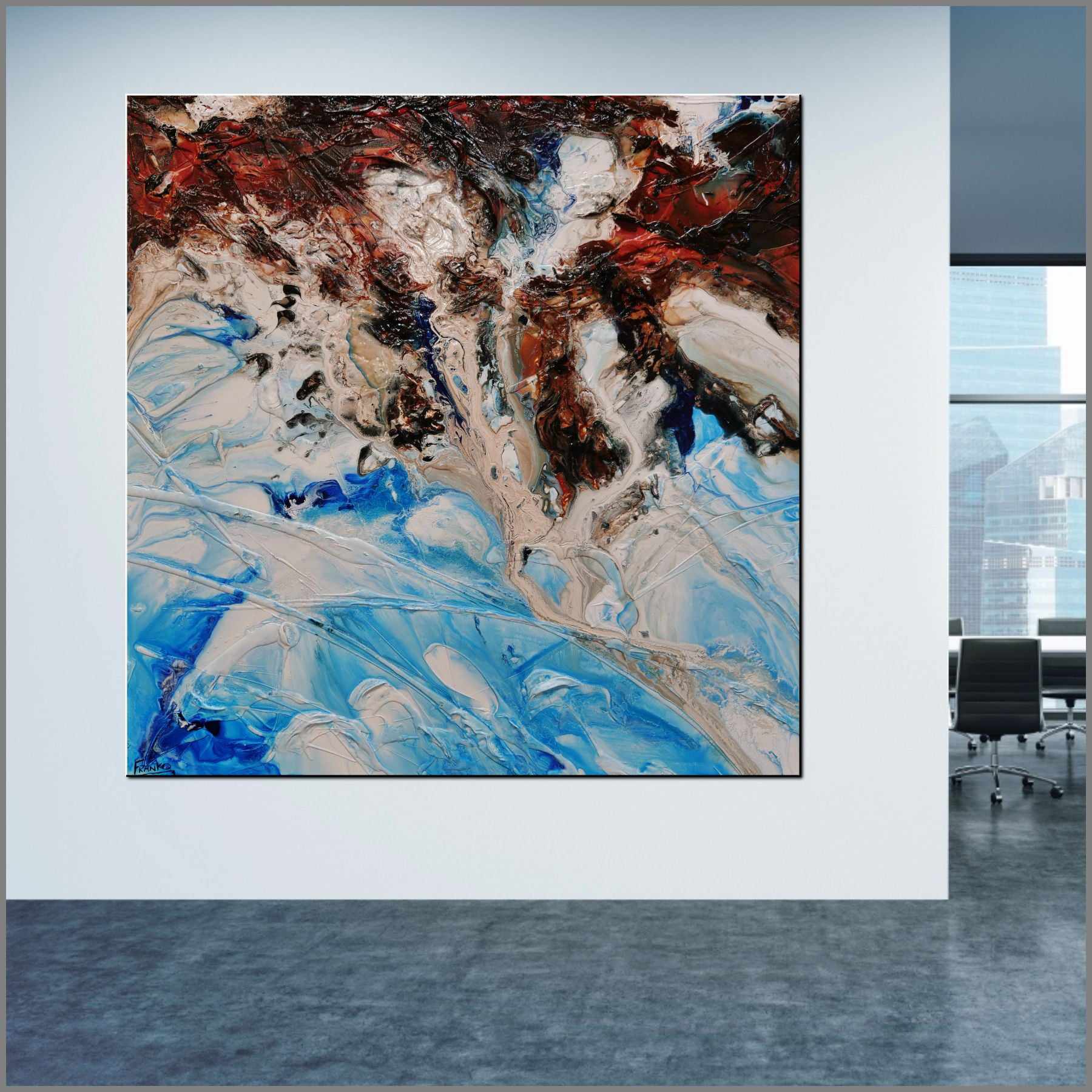 150cm x 150cm Blue and White Textured Abstract Coastal Painting - Modern Wall Art for Living Room, Bedroom & Office Decor