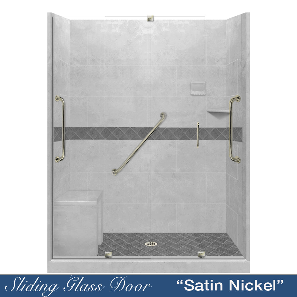 Freedom 60 Alcove DIY Shower Remodel Kit - Portland Cement Sistine Stone & Diamond Stone Accent Wall Panels for Bathroom Renovation | Waterproof & Easy Installation for Modern Home Upgrade
