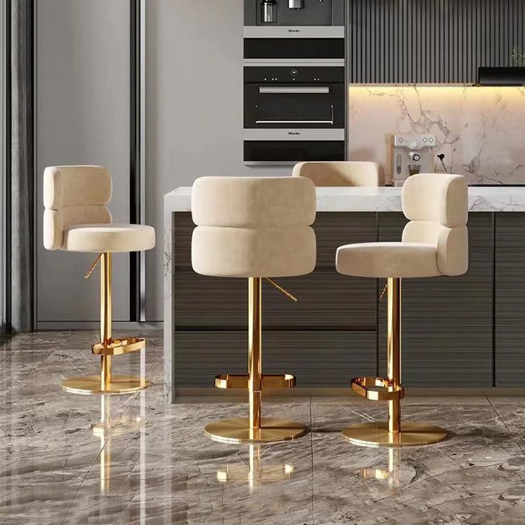 Premium Leather Bar Stool with Gold Metal Frame - 360° Swivel Bar Chair for Kitchen Island, Home Bar & Counter Height Dining