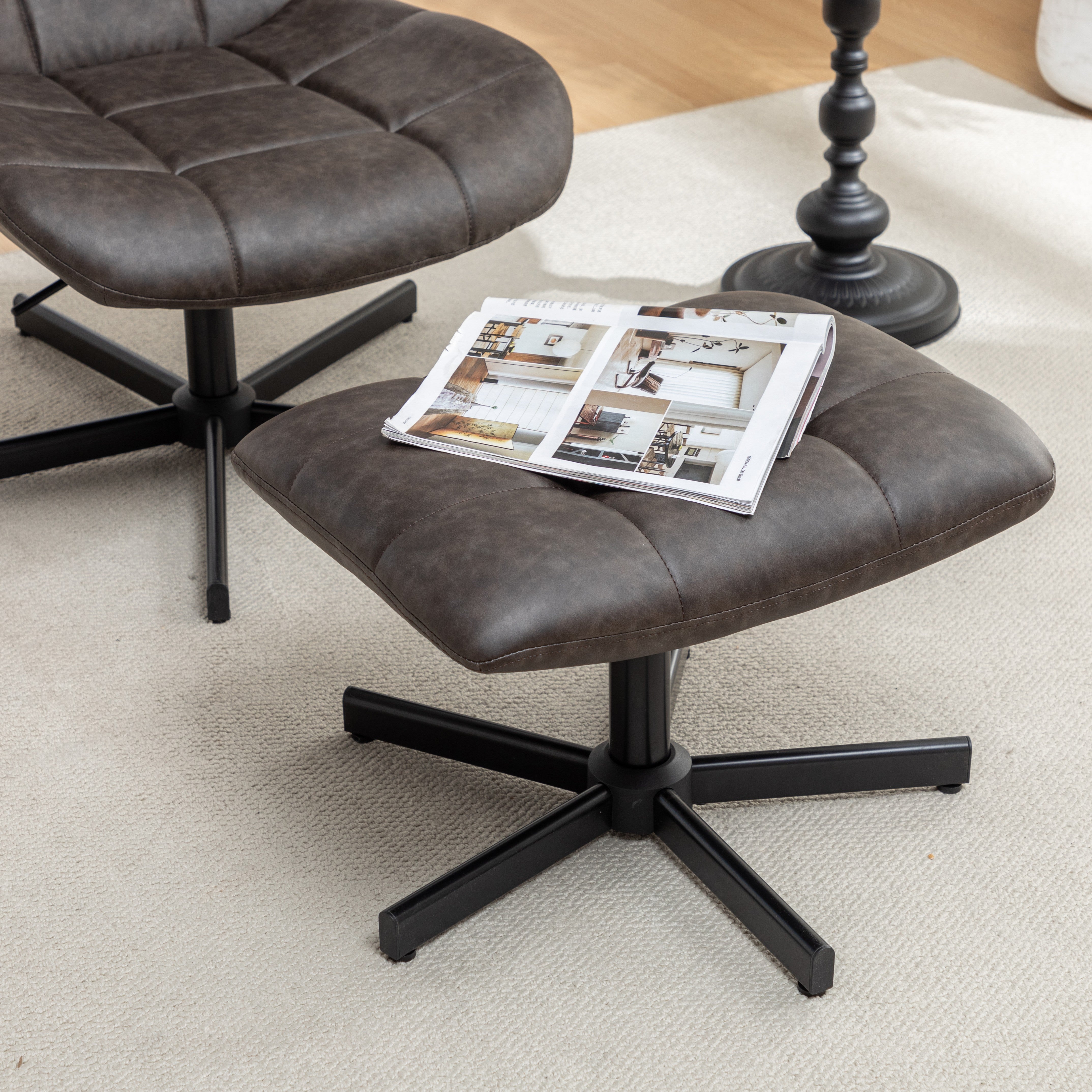 Roundhill Furniture Arlena Faux Leather Tufted Accent Chair with Ottoman Set - Modern Living Room Seating for Home Office, Bedroom or Lounge Area