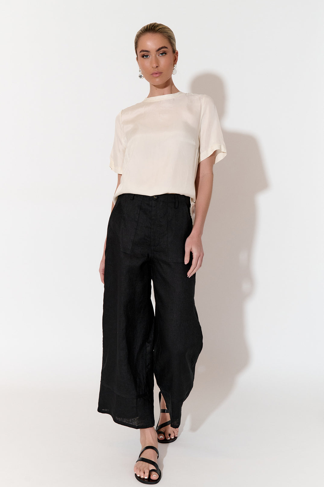 Gabriella Women's Black Linen Pants with Lining - Comfortable High-Waist Linen Trousers for Work, Travel & Casual Wear