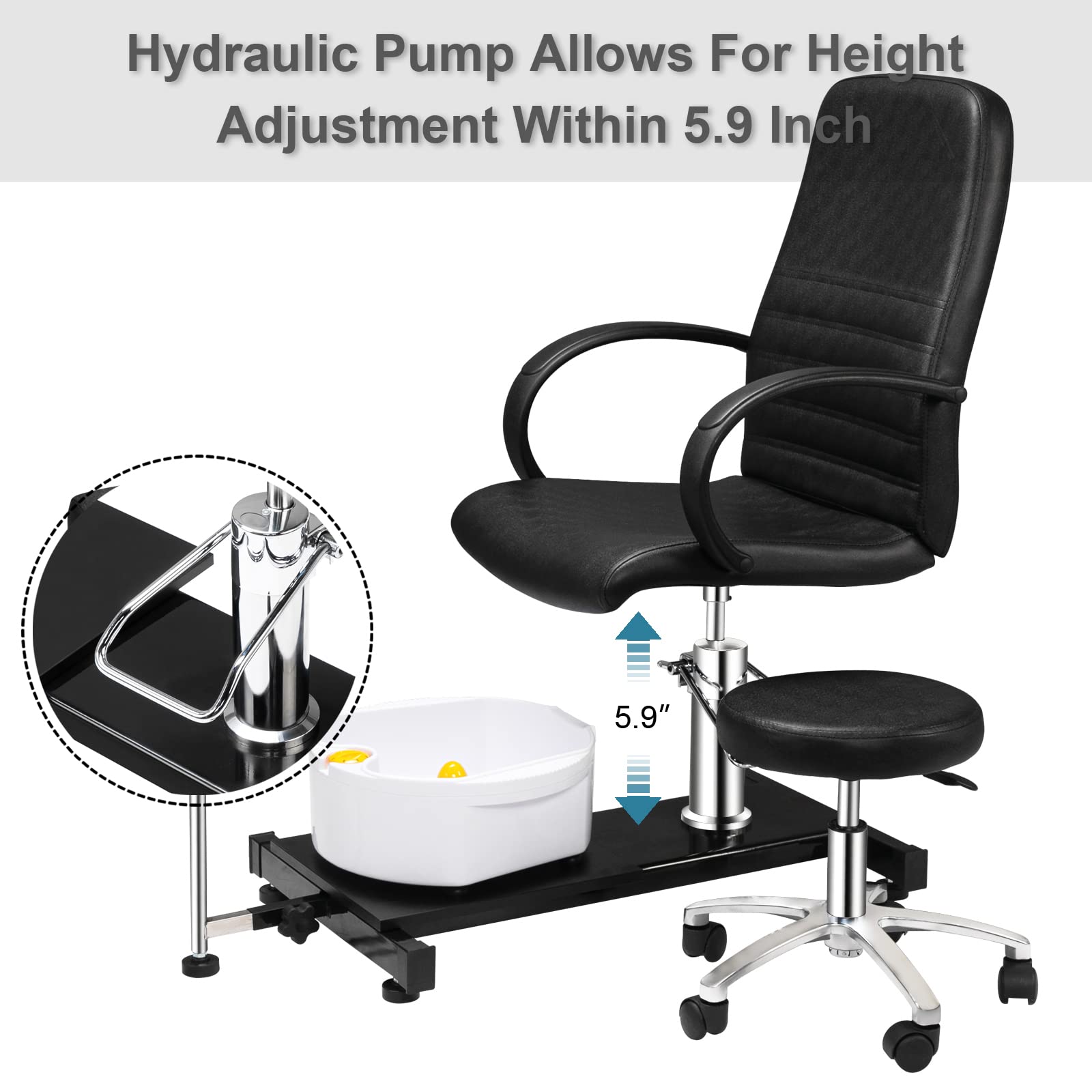 OmySalon Professional Hydraulic Pedicure Chair with Stool & Bubble Massage Foot Bath - Salon Spa Equipment for Nail Technicians & Beauty Professionals - Perfect for Manicure Pedicure Stations & Foot Care Treatments