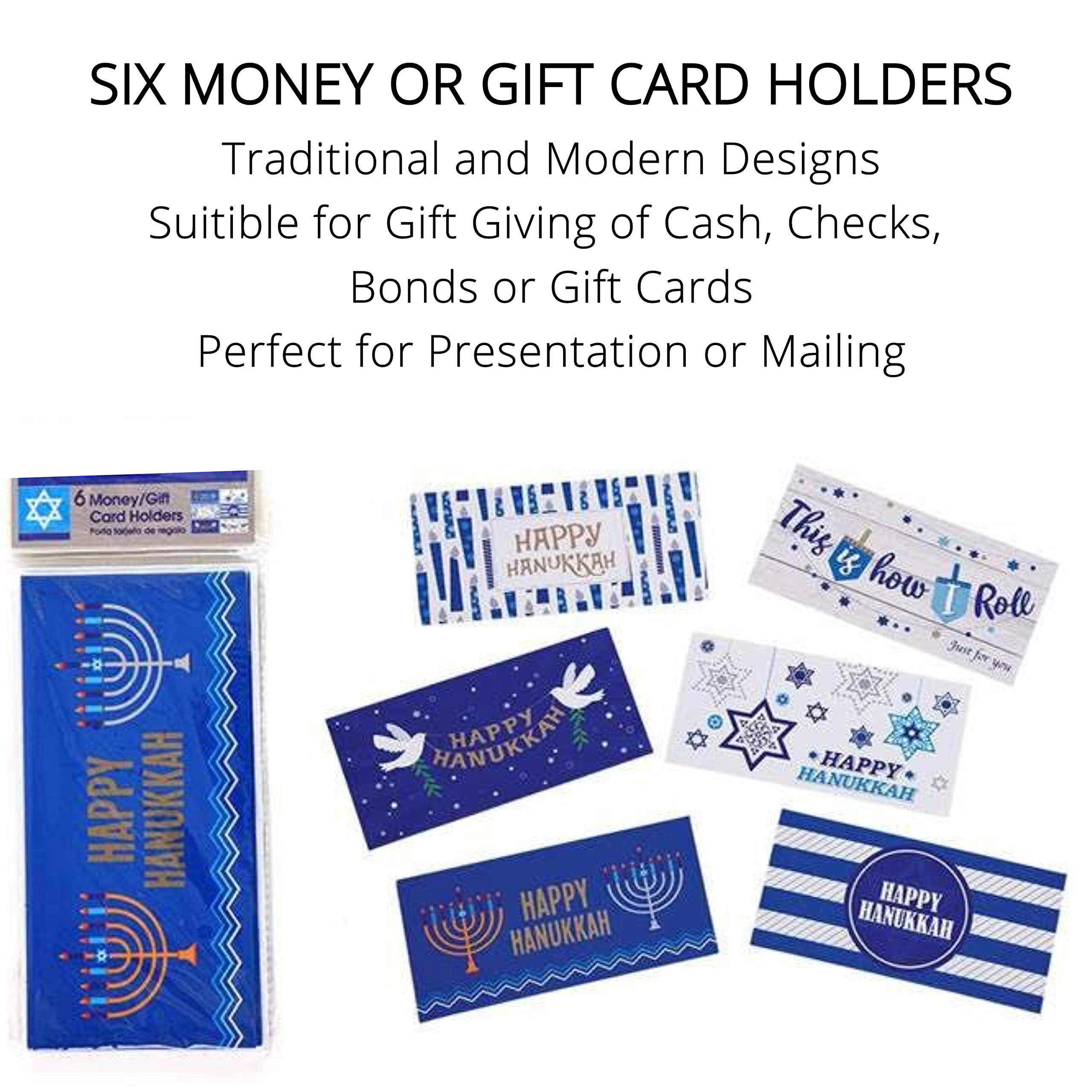 Hanukkah Gift Bags Set of 4 Premium Designs with Tissue Paper & 6 Money Holder Cards - Perfect for Jewish Holiday Gifts, Party Favors, and Cash Gifts