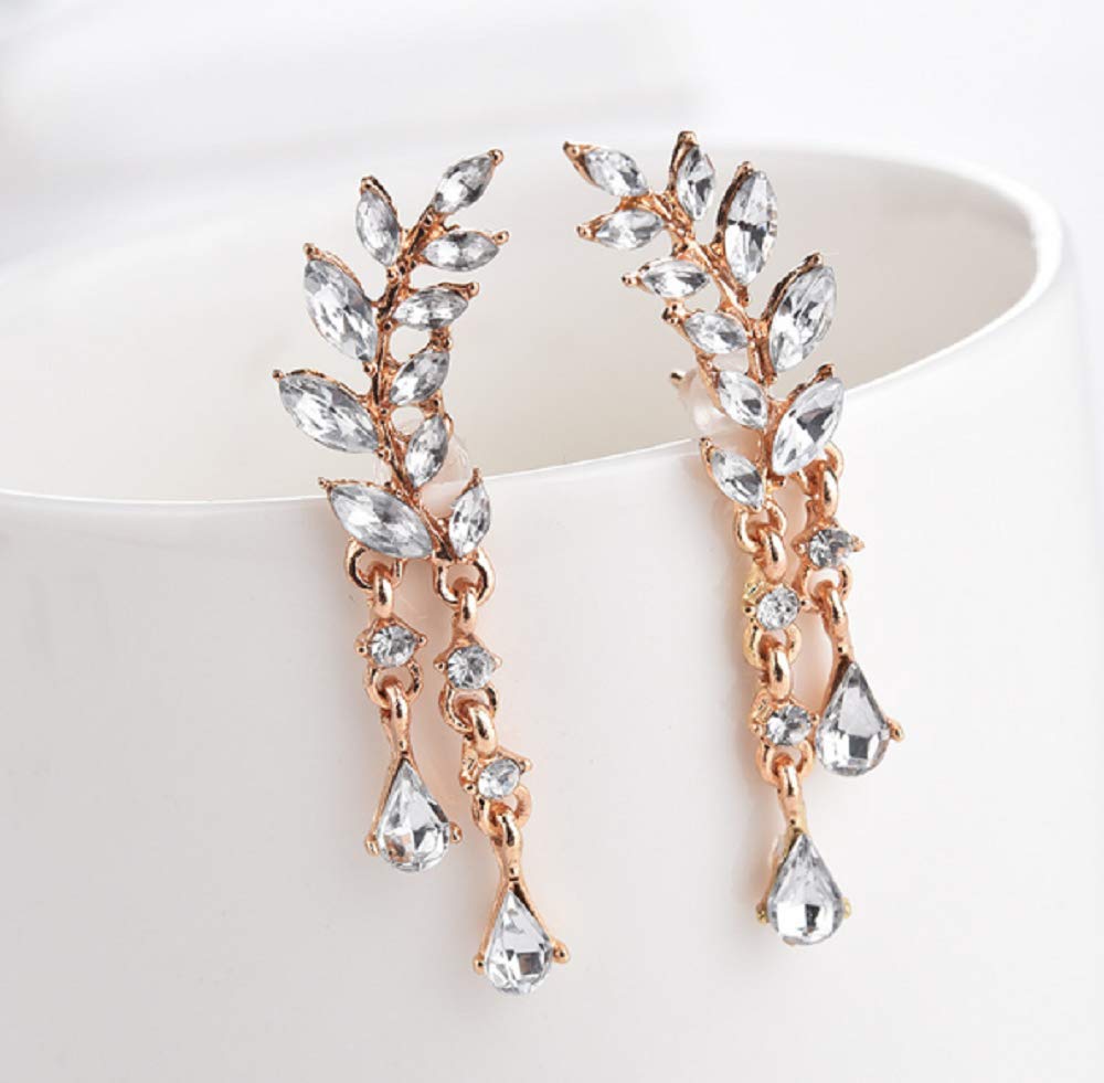 Lzz Fashion Women's CZ Crystal Leaf Earrings - Gold & Silver Climber Wrap Earrings with Tassel & Cuff Design for Parties, Weddings & Daily Wear