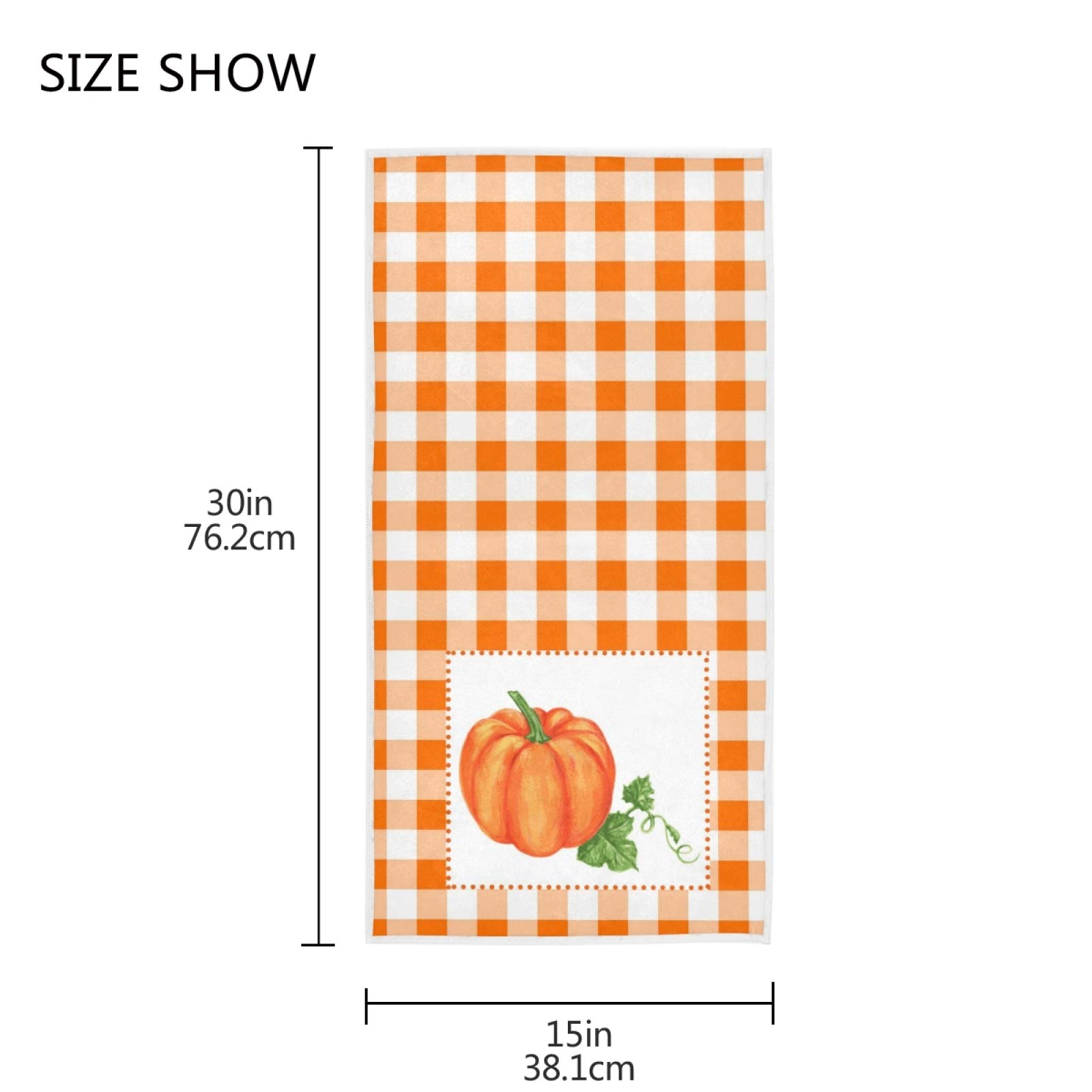 Soft Absorbent Pumpkin Plaid Hand Towels 16x30 in - Orange Checked Fall Bathroom Towel for Autumn Decor, Thanksgiving Gifts & Cozy Home Use