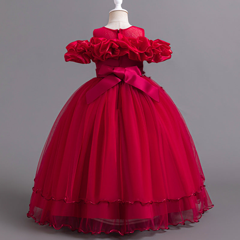 Elegant Floor Length Princess Flower Girl Dress with Lace & Bow Back - Perfect for Weddings, Pageants & Special Occasions