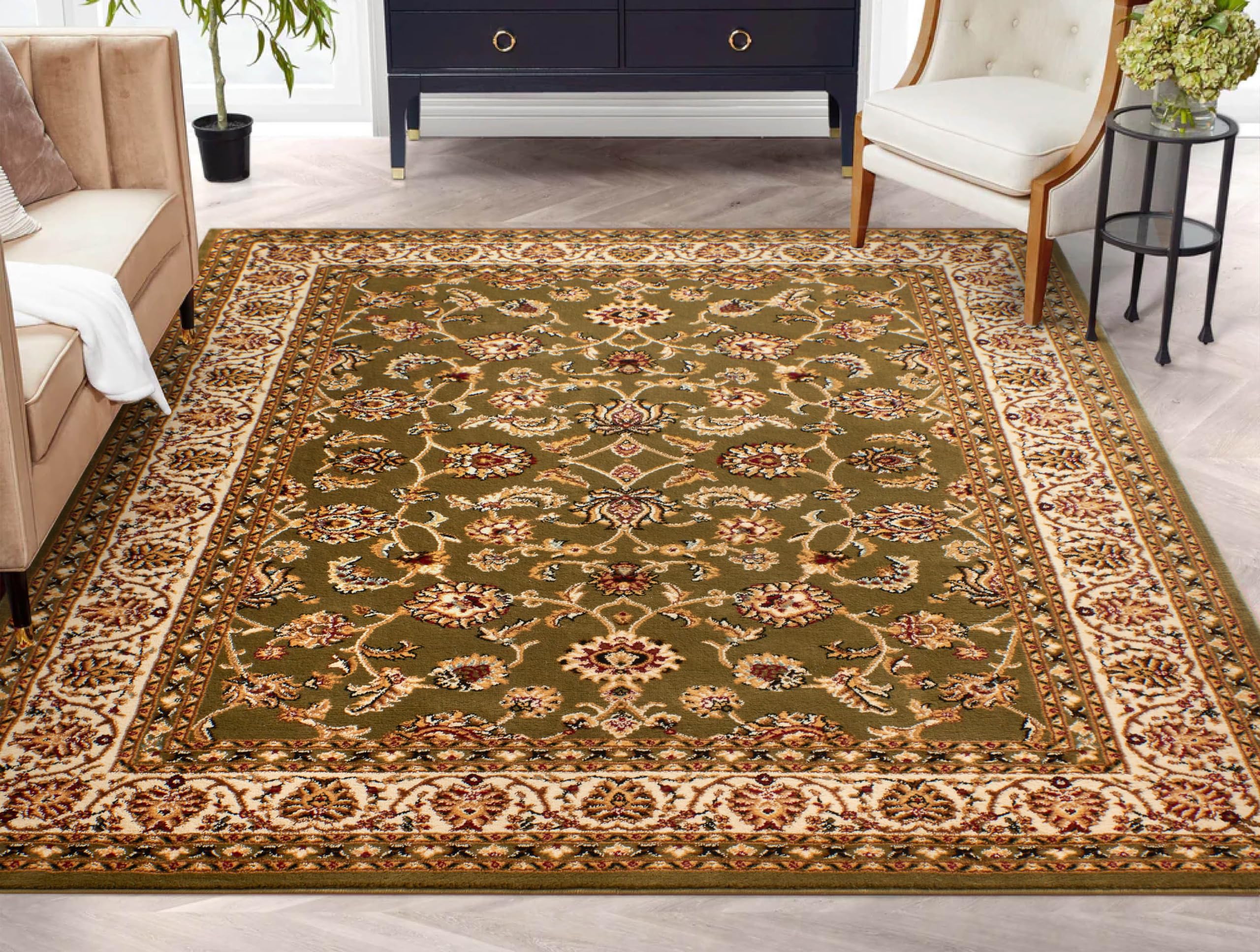Well Woven Barclay Collection Sarouk Green 6x9 Area Rug - Soft Modern Handmade Wool Carpet for Living Room, Bedroom, Dining Room - Perfect for Home Decor, Office & High Traffic Areas