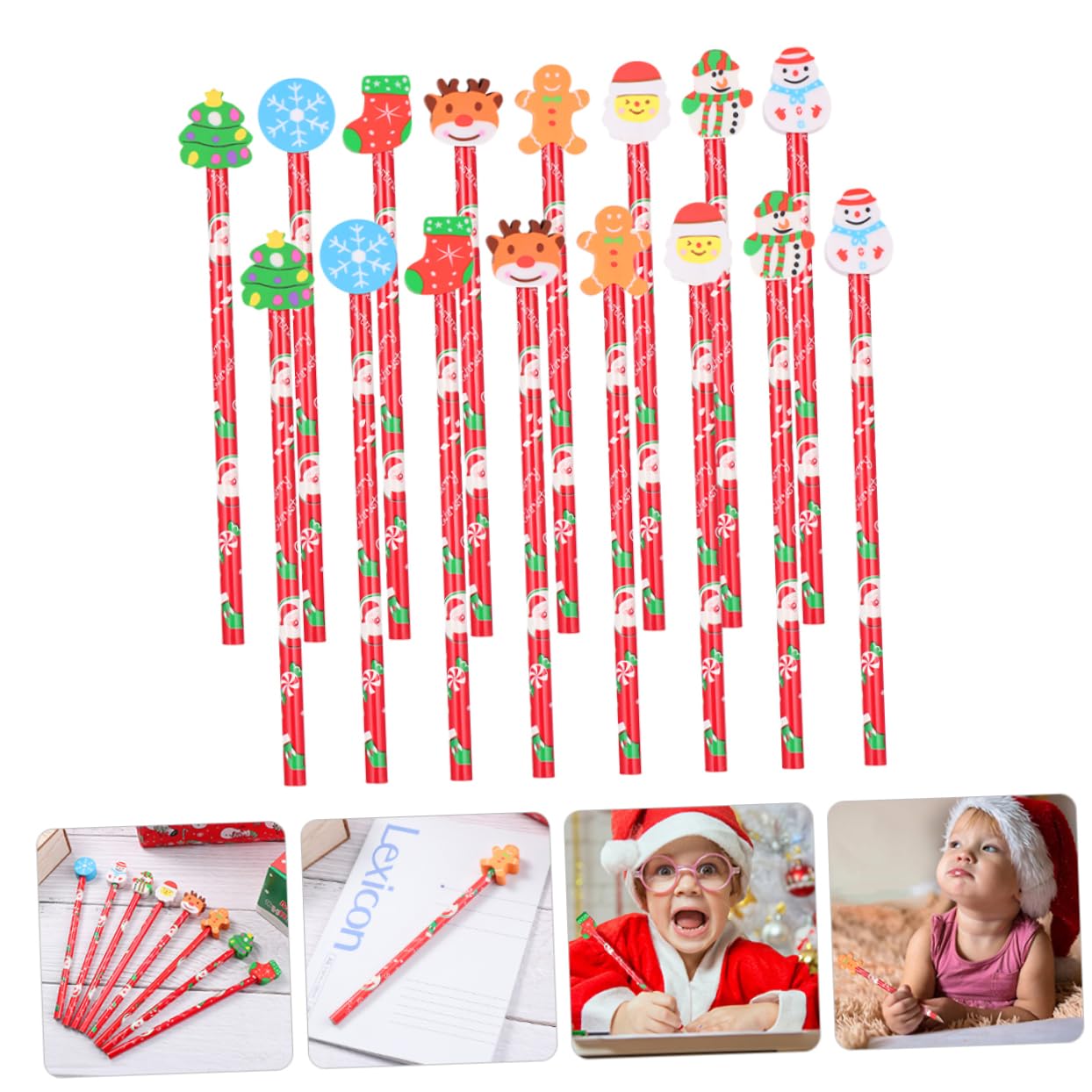 KONTONTY 24-Pack Christmas Wooden Graphite Pencils - Premium Writing & Drawing Pencils for School, Office, Holiday Gifts & DIY Crafts