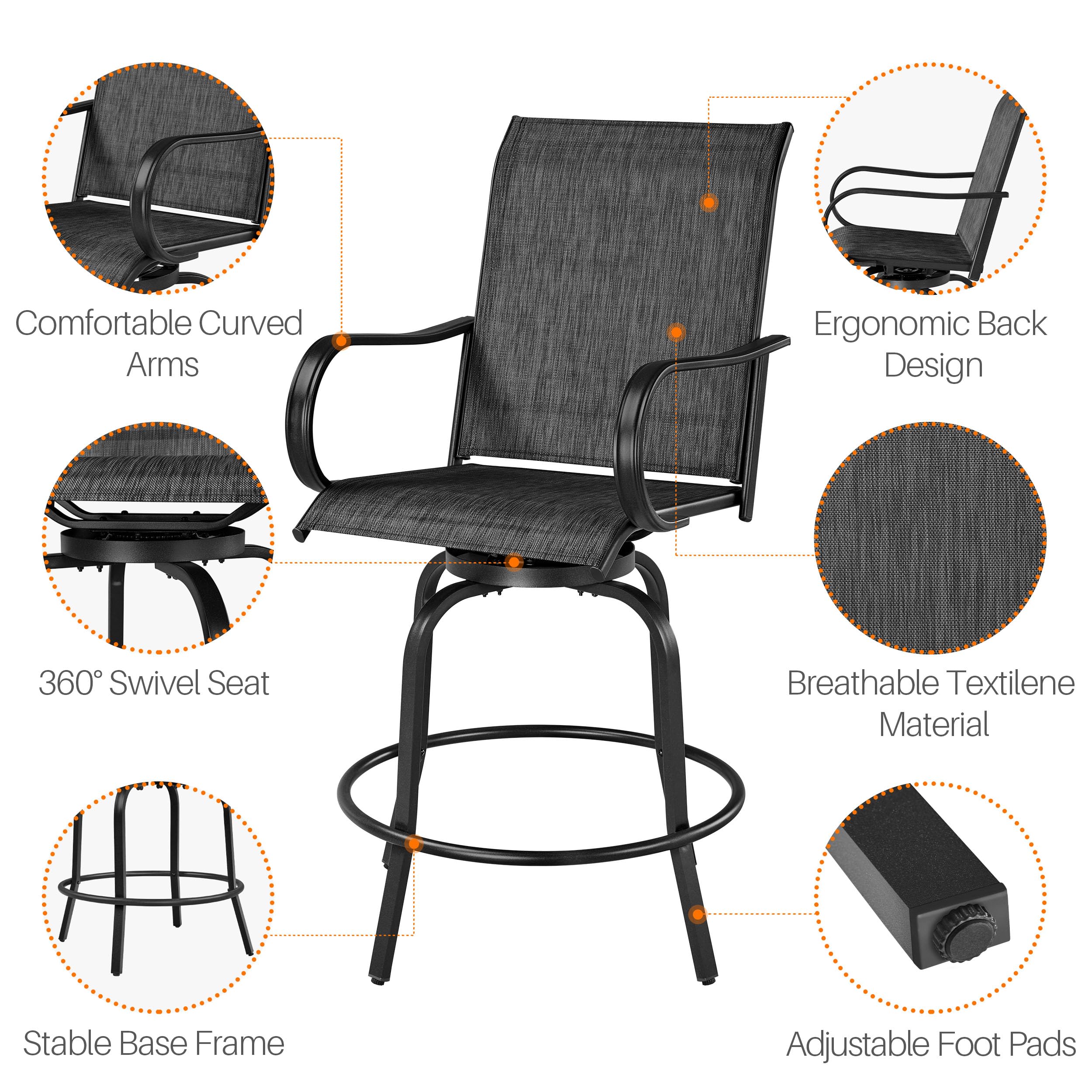 Yaheetech 4-Piece Outdoor Swivel Bar Stool Set - All-Weather High Bistro Chairs for Patio, Poolside, Beach, Garden & Lawn - Black Patio Furniture for Backyard, Deck & Outdoor Dining