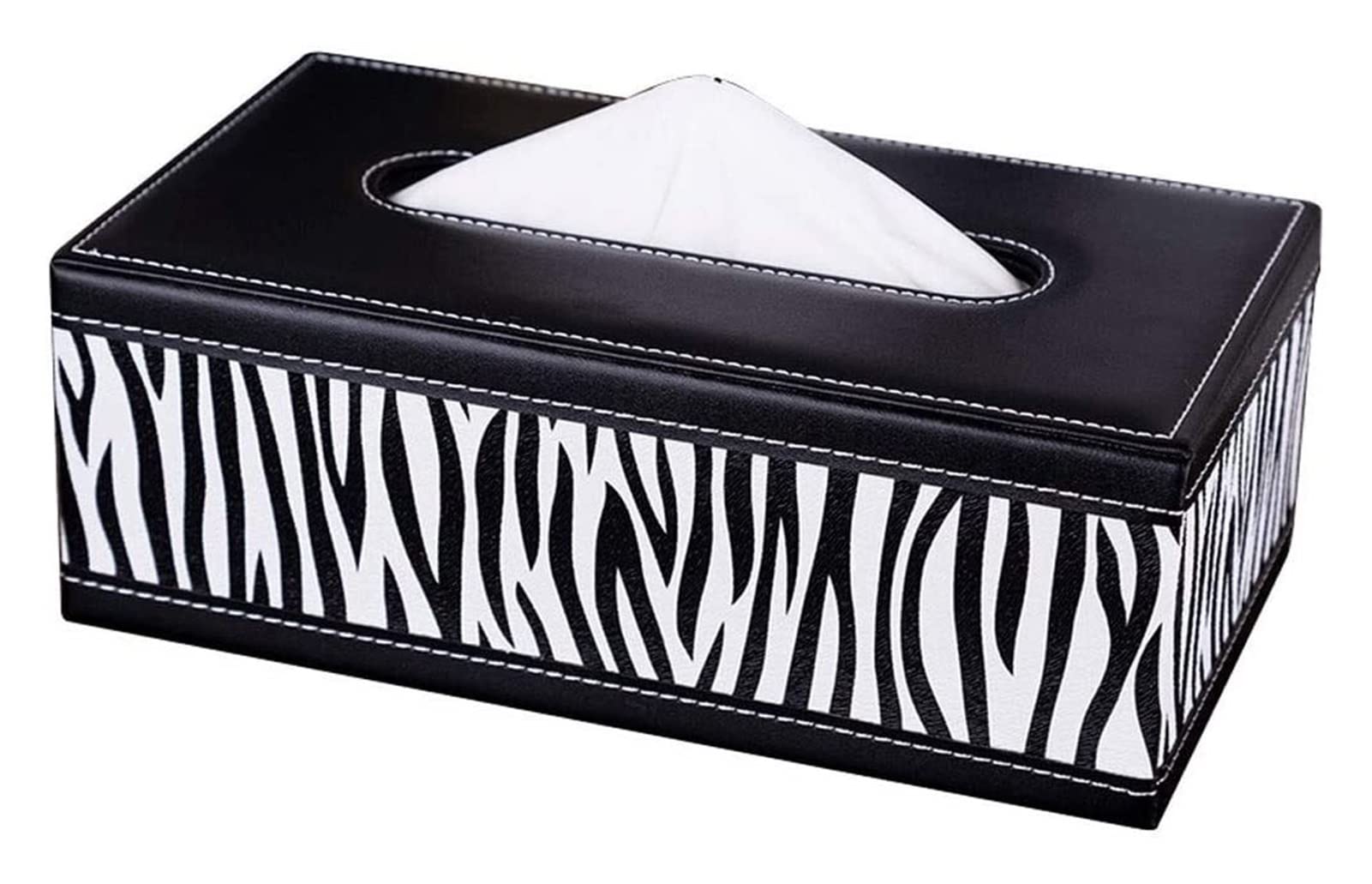 Premium Leather Tissue Box Cover - Zebra Pattern, Portable Rectangular Napkin Holder for Home & Car, Decorative Pumping Paper Box Case (Great for Living Room, Office & Travel)