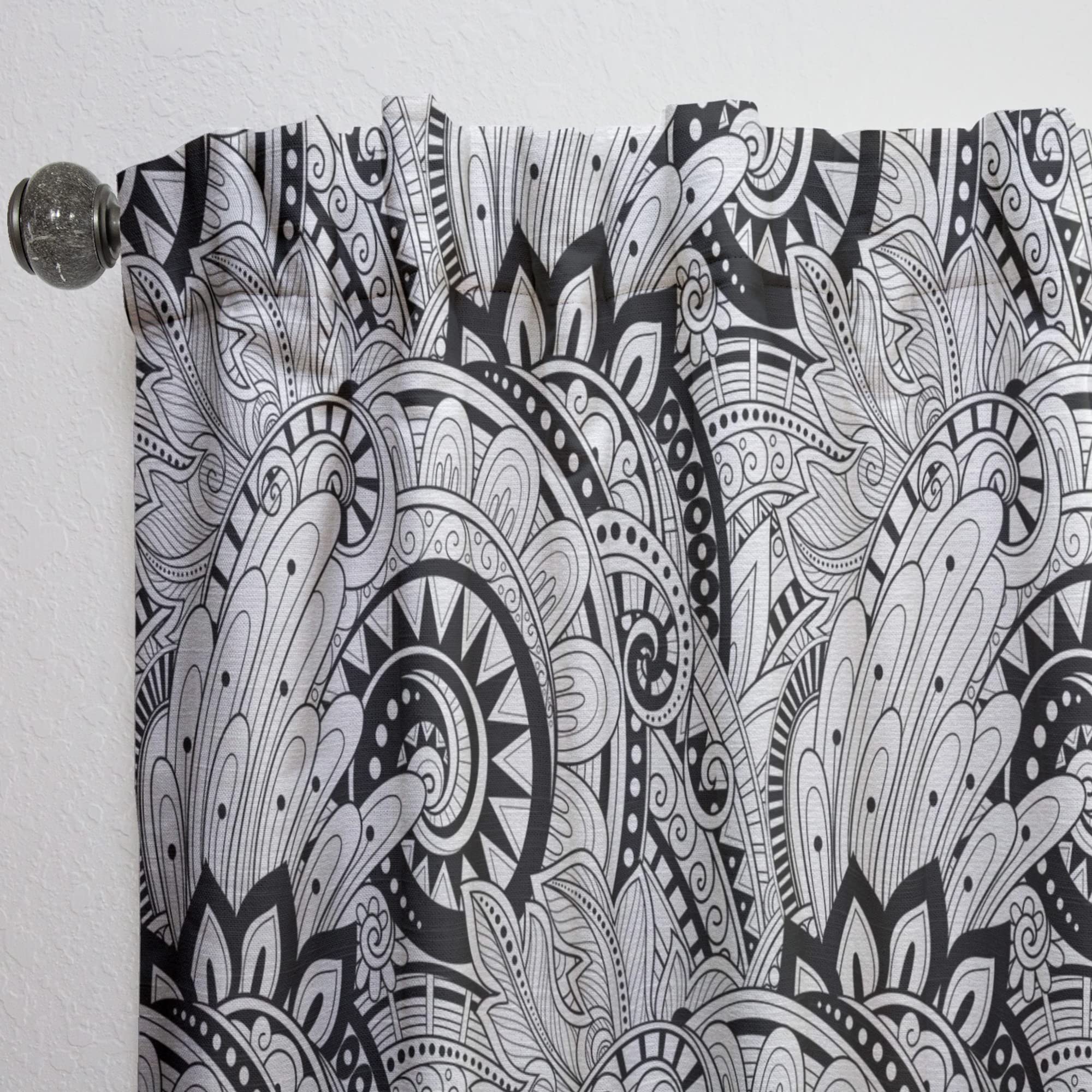 Monochrome Abstract Floral Pattern Thermal Insulated Curtains - Single Panel 52x84 - Blackout Drapes for Bedroom & Living Room - Perfect for Home Decor, Privacy & Energy Efficiency