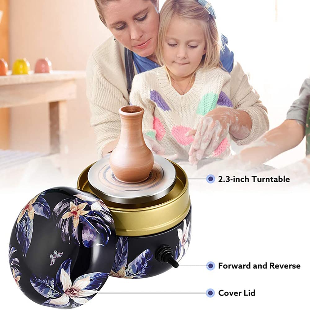 **Mini Electric Pottery Wheel for Beginners & Kids - Adjustable Speed Portable Clay Machine with Aluminum Tray - DIY Ceramic Art Tool for Home, School & Studio - Black Round Design**