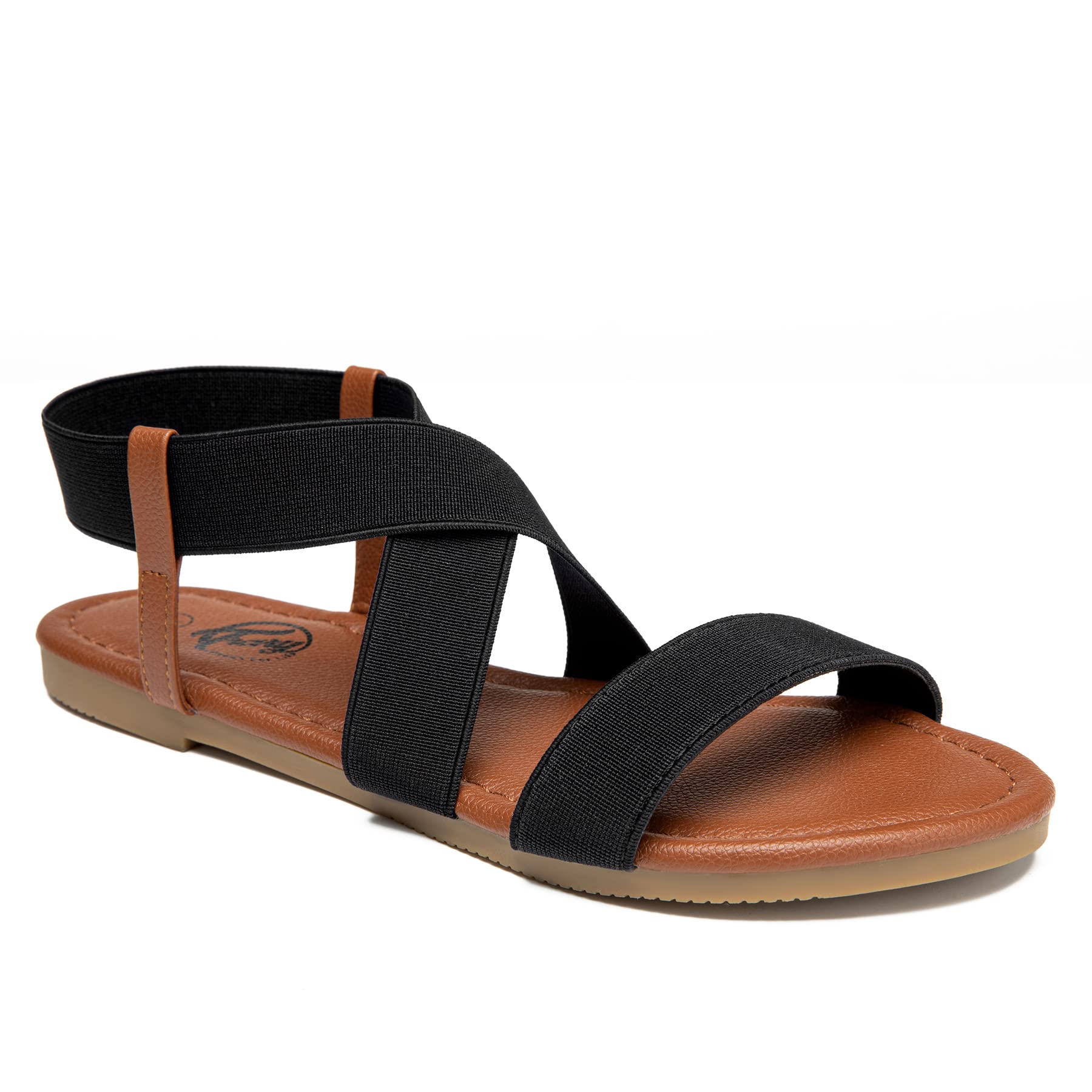 **Trary Women's Summer Sandals 2023 - Dressy Flat Open Toe Elastic Sandals for Wide Width, Comfortable & Cute - Perfect for Beach, Vacation, and Casual Outfits**