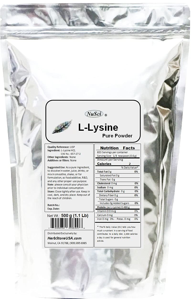 Pure L-Lysine HCl Powder 500g (1.1 lb) - Amino Acid Supplement for Immune Support & Collagen Production - Perfect for Protein Shakes, Smoothies & Daily Wellness