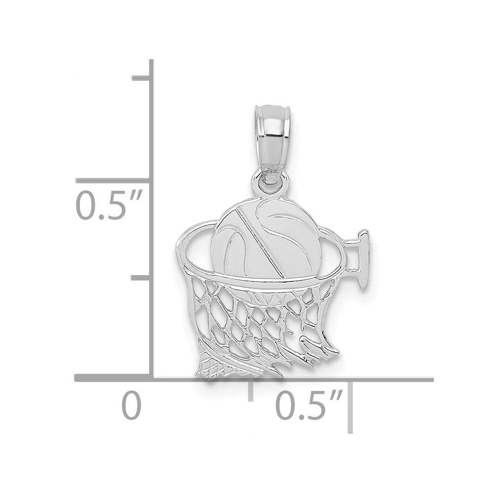 14K White Gold Basketball in Net Charm Pendant - Elegant Sports Jewelry for Necklace, Gift for Basketball Lovers & Athletes - Perfect for Game Days, Graduation & Special Occasions