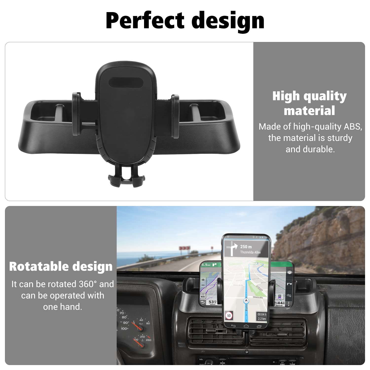 Jeep Wrangler TJ 1997-2006 Car Phone Mount Holder with Storage Tray - Universal Dash-Mount Organizer for Smartphones - Perfect Interior Accessory for Off-Road Adventures & Daily Commutes