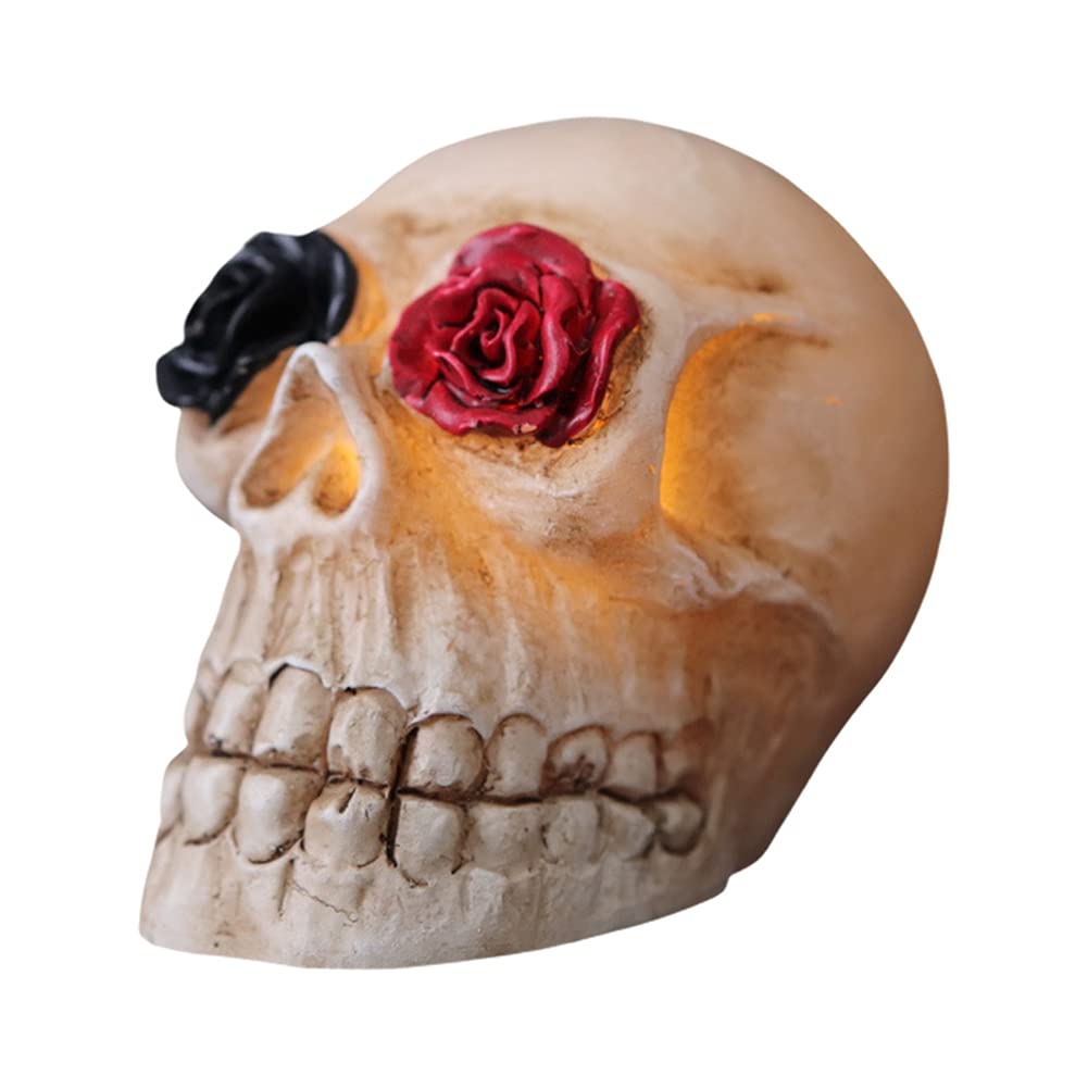 Yinrunx LED Skull Statue Light - Halloween Decor with Glowing Eyes, Resin Skull Night Light for Haunted House Party, Bar Table & Desk Decoration - Perfect Halloween Gift for Spooky Home & Party Scenes