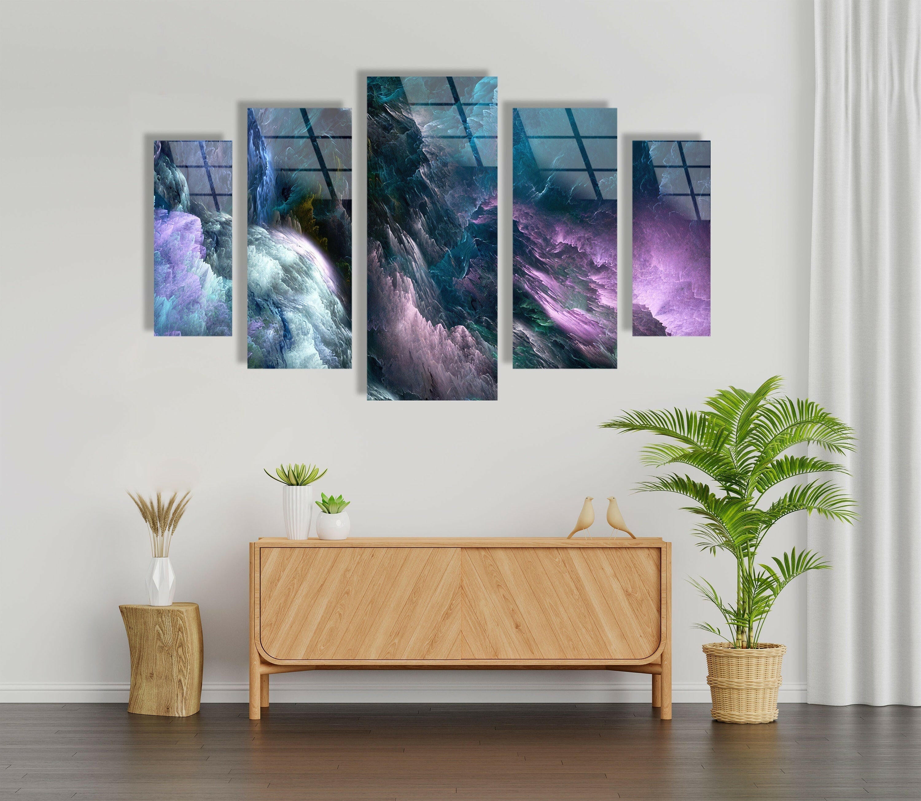 Blue Purple Clouds Abstract Glass Wall Art - Modern Handmade Glass Painting for Home & Office Decor - Perfect for Living Room, Bedroom, or Office Wall Decor