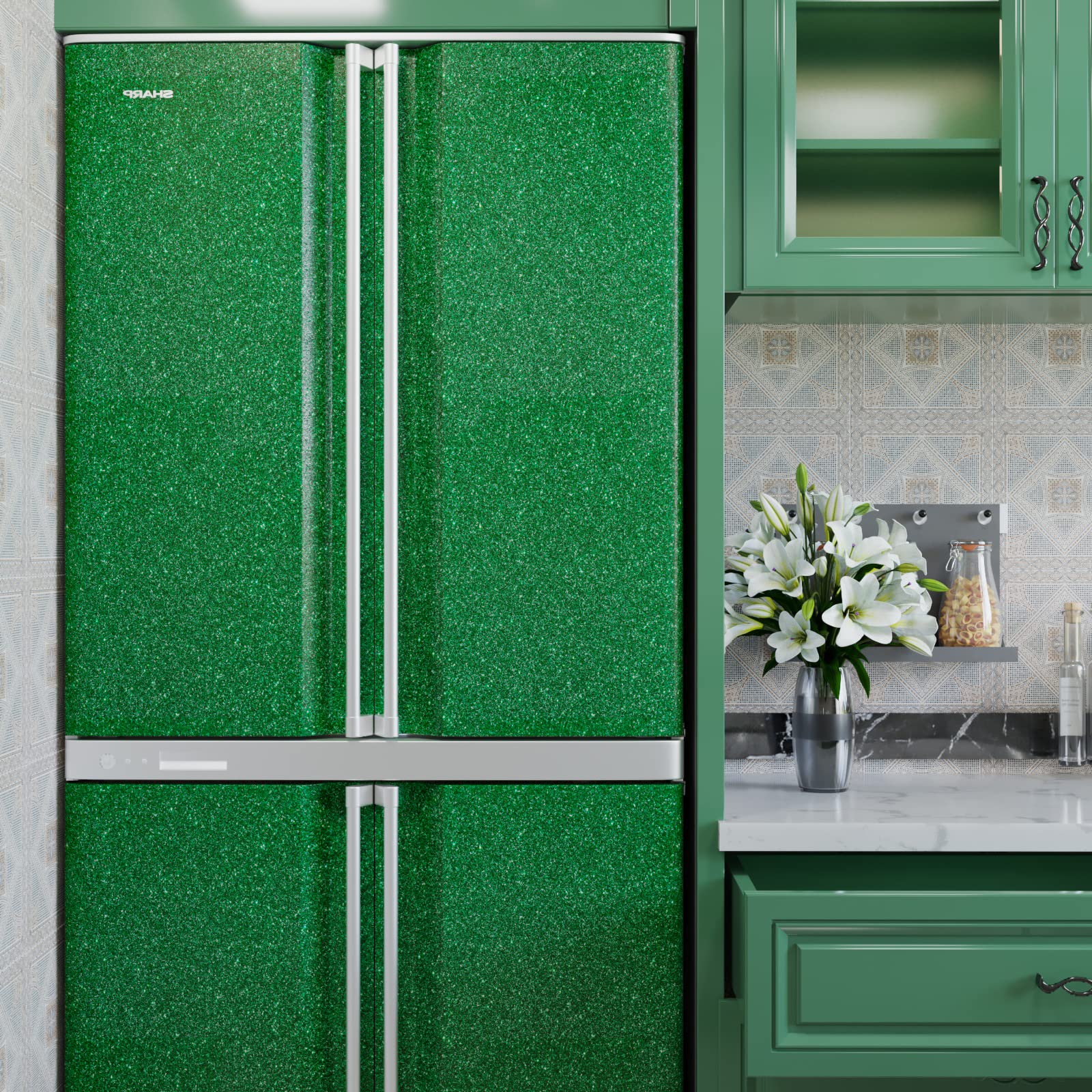 VEELIKE Green Glitter Peel and Stick Wallpaper - 15.7