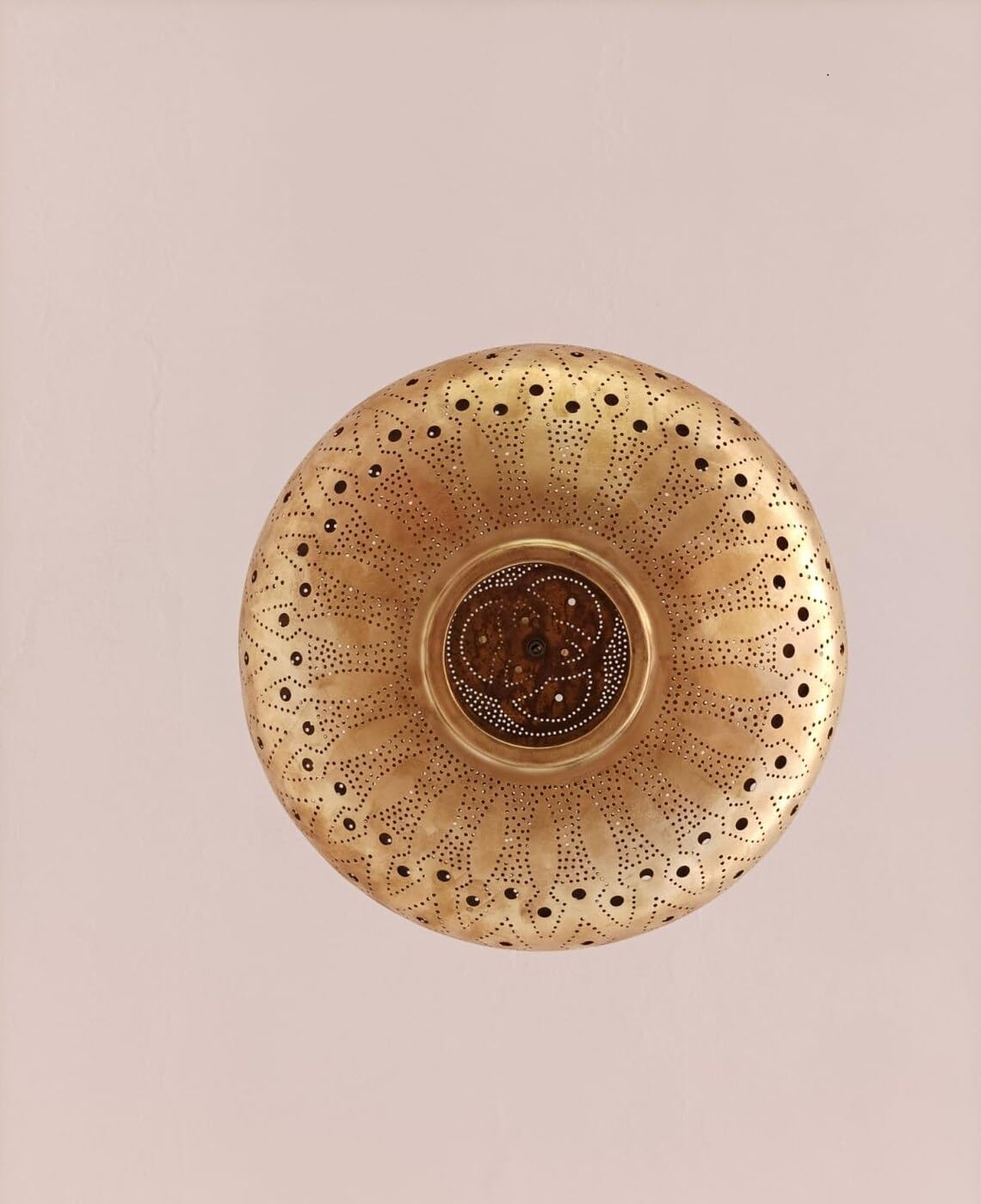 Rustic Moroccan Pendant Light Fixture - 13.77 Inch Gold Chandelier for Farmhouse Dining Room, Kitchen & Living Room Decor | Boho Ceiling Lighting for Home, Cafe, Restaurant & Wedding Venue