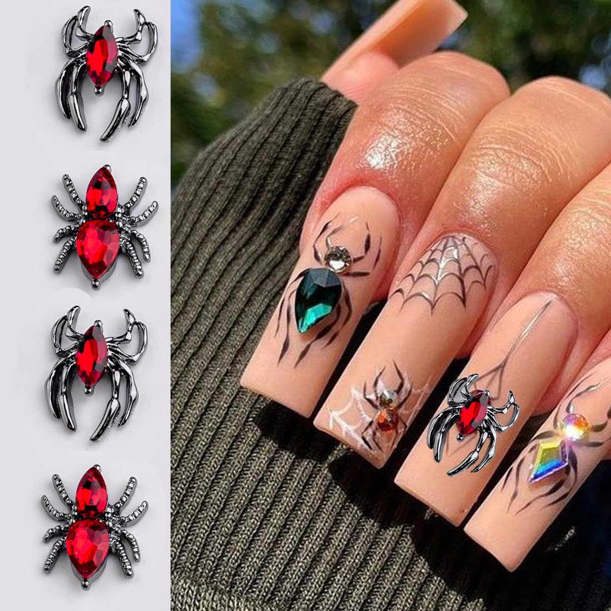 Black and Red Spider Nail Charms - Halloween Acrylic Nail Gems & Rhinestones for Women & Girls - DIY Manicure Jewelry Decor Accessories - Perfect for Halloween Parties, Nail Art Designs, and Spooky Themed Manicures