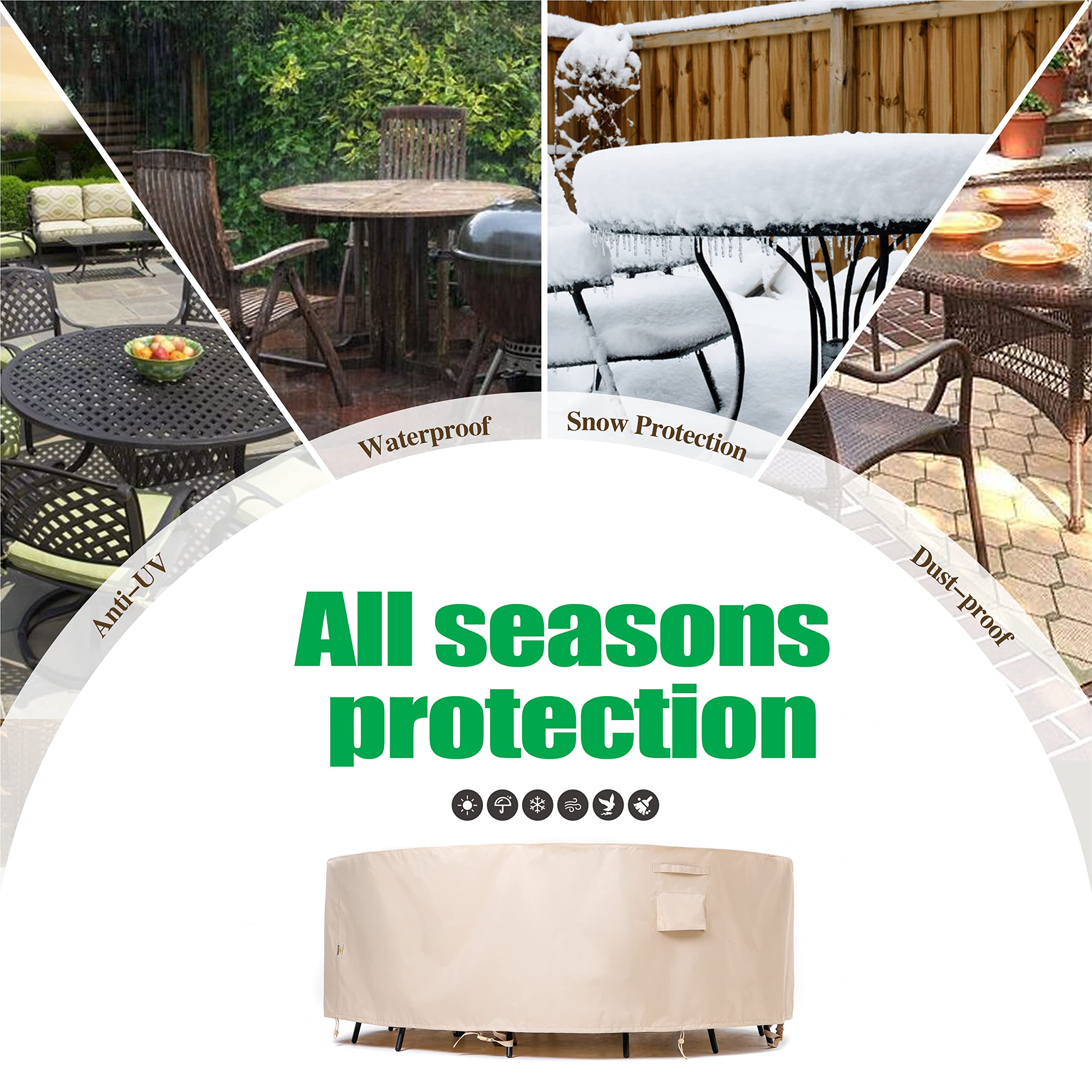 Waterproof UV-Resistant Round Patio Furniture Cover - 96