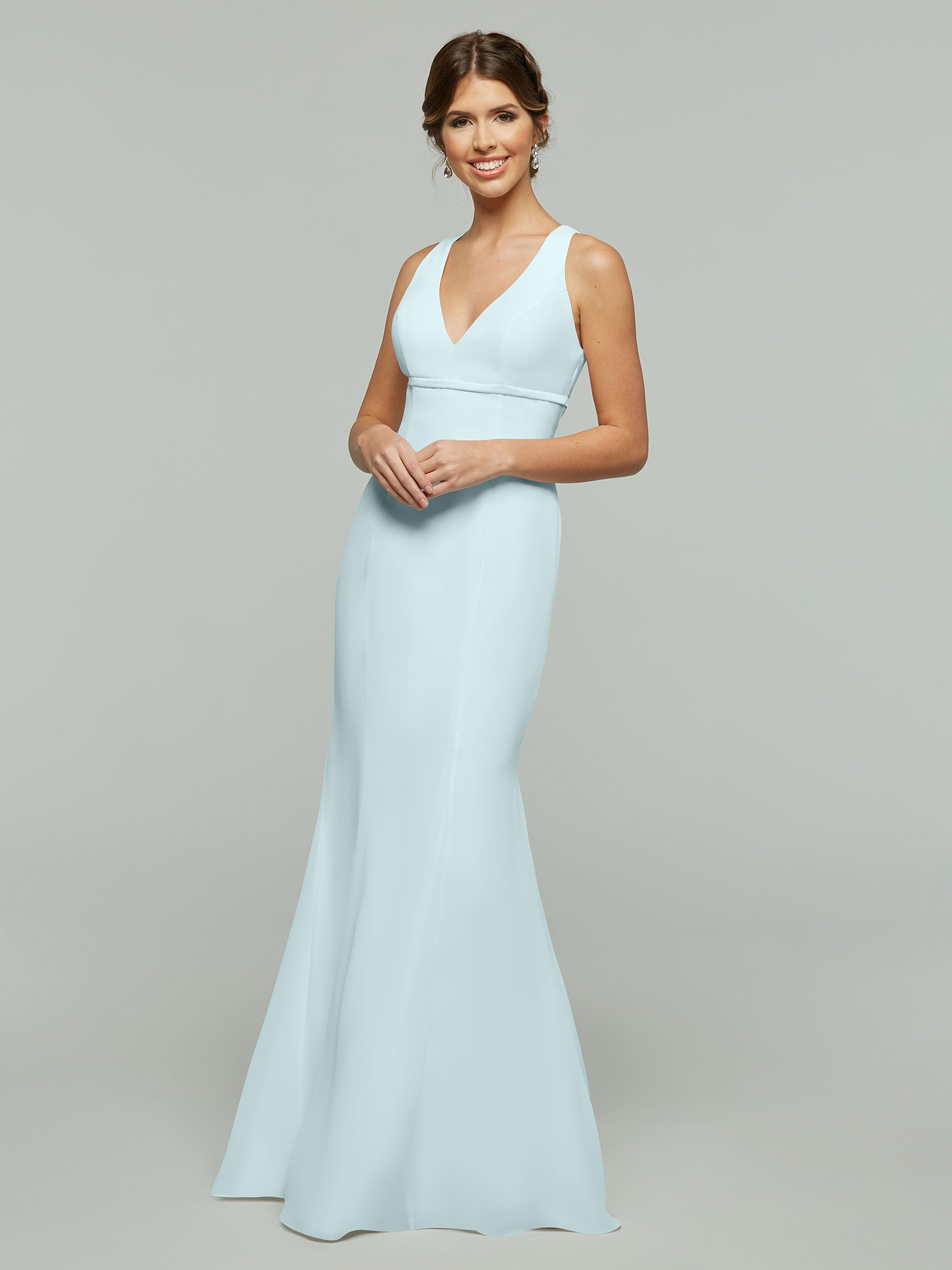 Elegant 80155 Fit and Flare Chiffon Bridesmaid Dress - V-Neck with Satin Ribbon for Weddings, Formal Events & Special Occasions